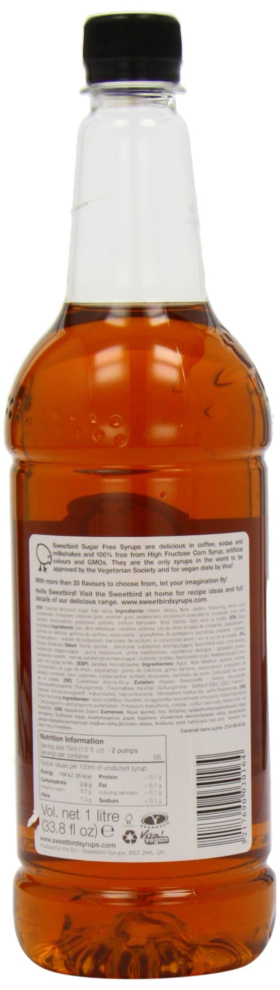 Sweetbird Sugar Free Caramel Syrup - 1 Litre Bottle | Vegan Friendly | Made in UK