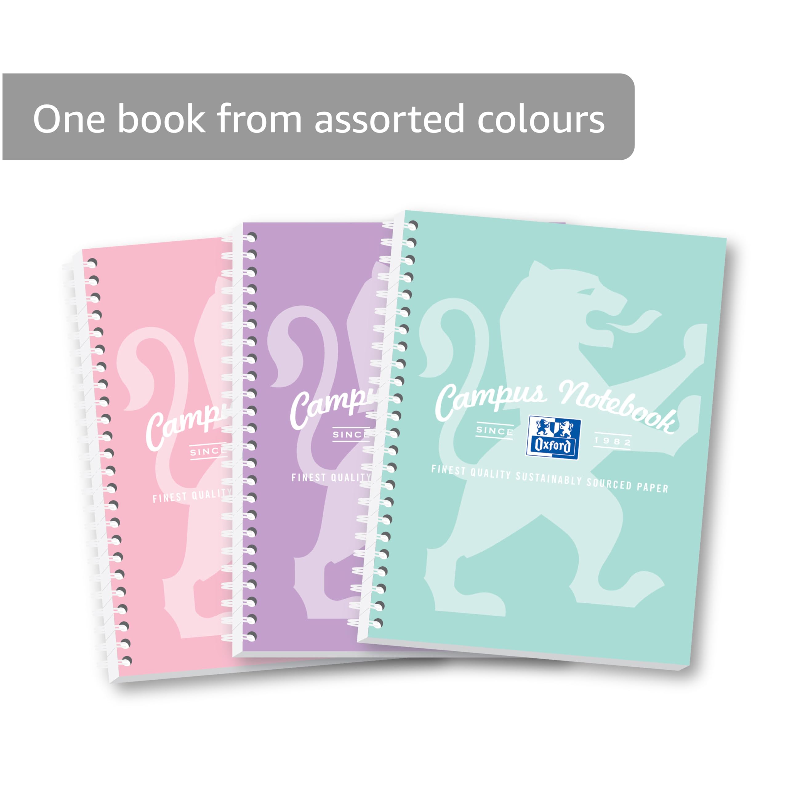 Oxford Campus A5 Wirebound Notebook - 140 Pages, 8mm Lined with Margin, Pastel Colors | PEFC Certified 2
