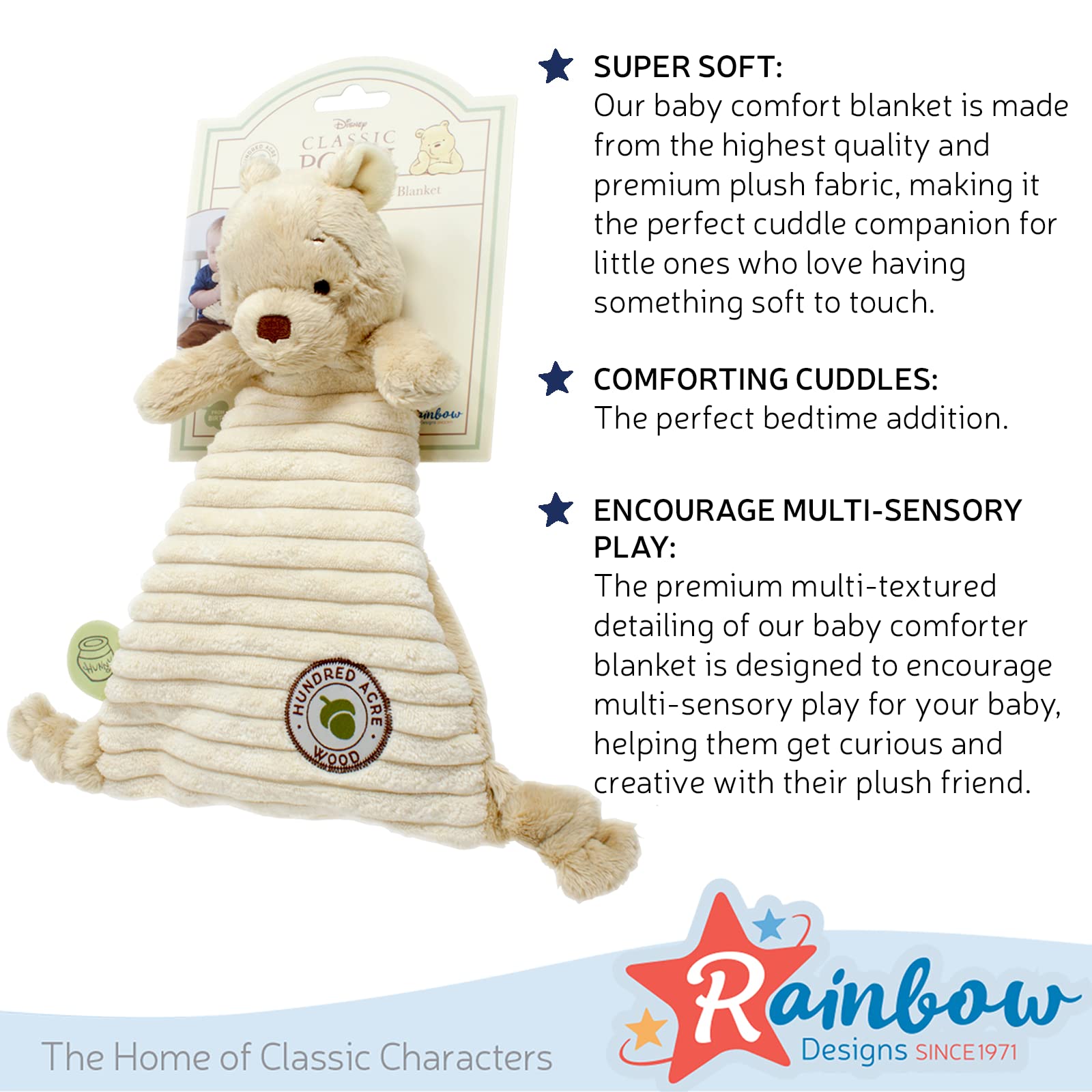 Winnie the Pooh Baby Comfort Blanket - Soft Plush Sensory Blanket for Newborns 4