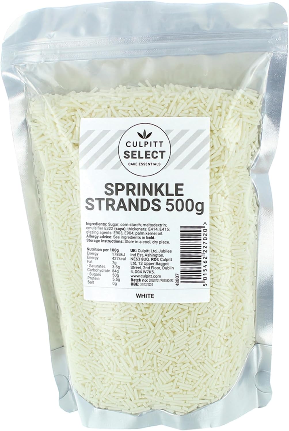 Culpitt Select - White Sugar Strands Cake Sprinkles for Baking & Dessert Decorations | 500g