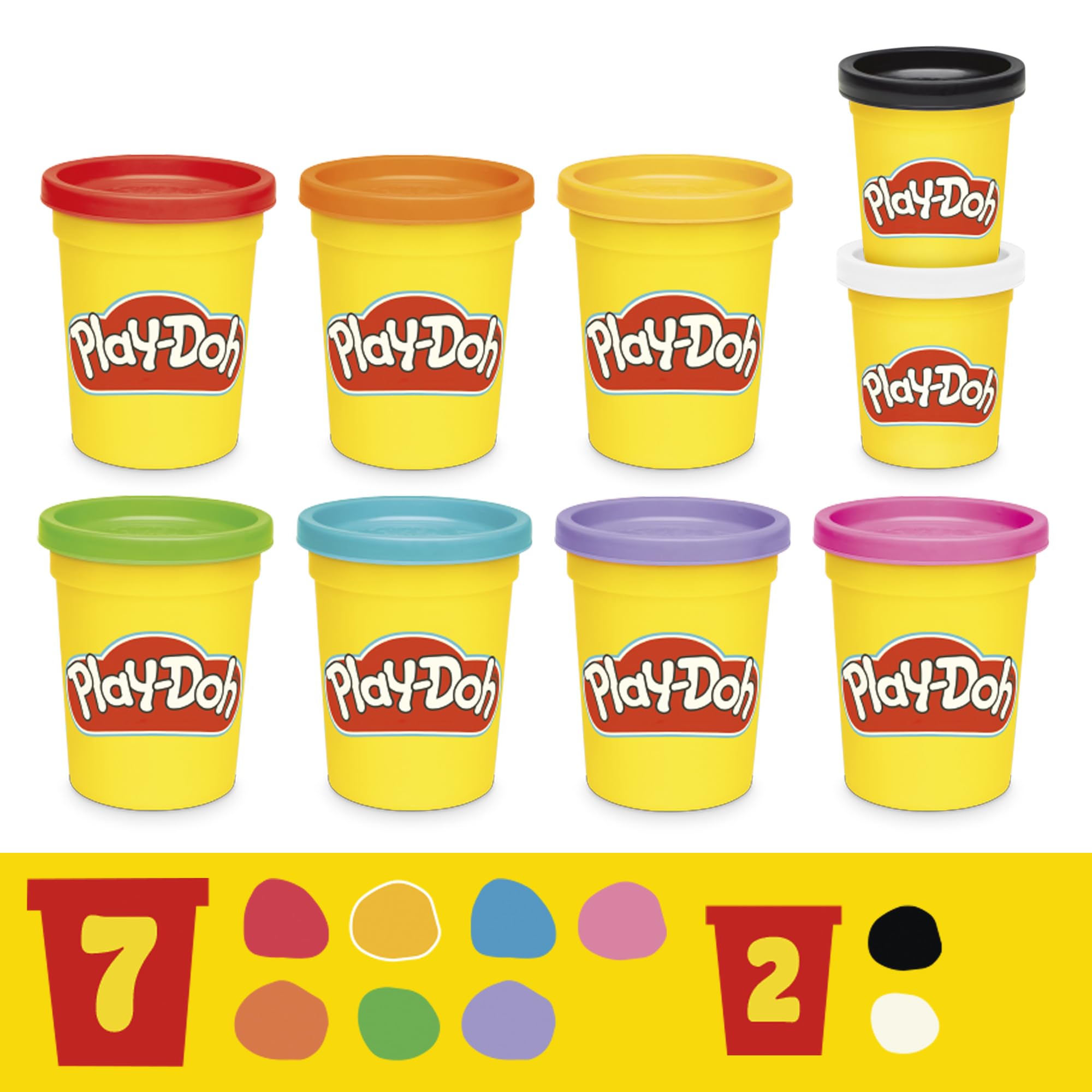 Play-Doh Lieblingsfarben 9er-Set mit 7 großen und 2 kleinen Dosen – Rot, Orange, Gelb, Grün, Blau, Lila, Pink, Schwarz, Weiß 7