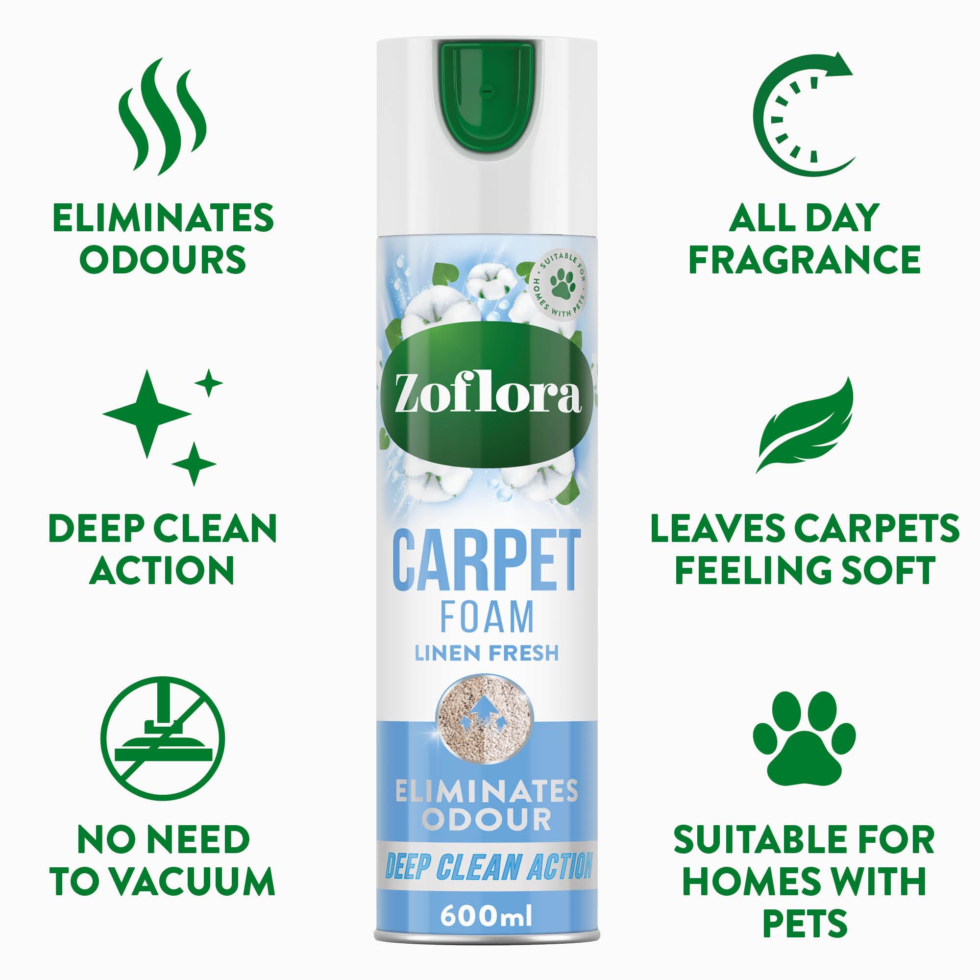 Zoflora Linen Fresh Carpet Freshener & Care Foam, 600ml - Carpet Cleaner with Deep Clean Action & Odor Elimination 4