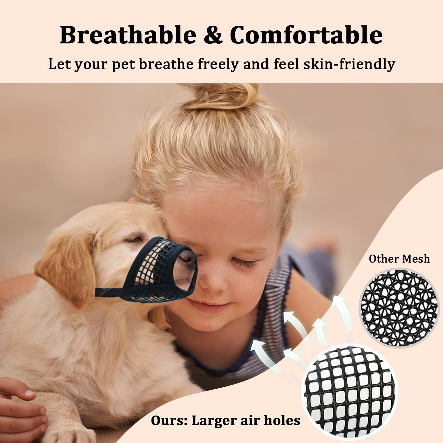 Mayerzon Ultra-Breathable Mesh Dog Muzzle - Adjustable Strap, Lightweight & Packable | Black, XS-Snout (13.5-15.5CM)
