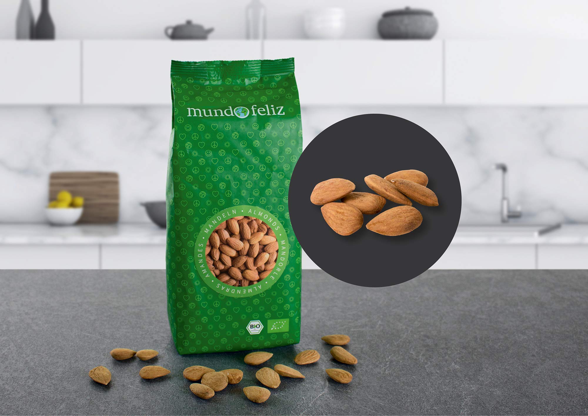 Mundo Feliz Organic Whole Almonds - Raw, Unsalted | 2 x 500g Pack (1kg Total) 2