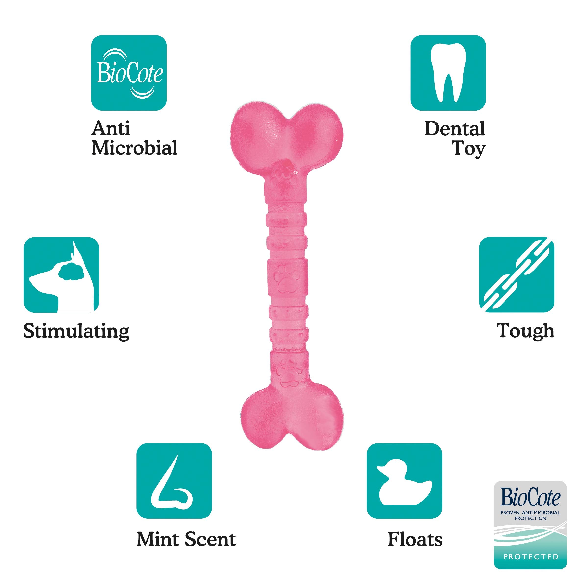 Rosewood BioSafe Puppy Bone - Antimicrobial Chew Toy for Teething Puppies | Pink | Mint Scented 6