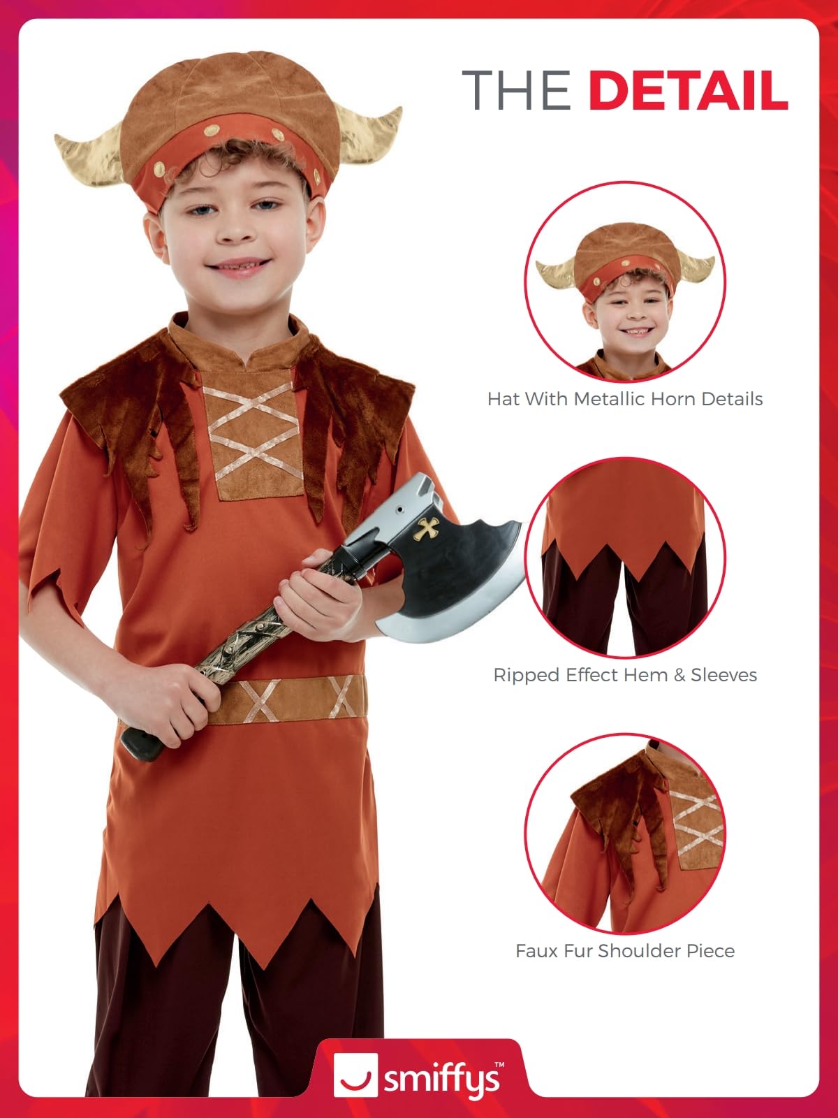 Smiffys Viking Costume - Brown Top, Trousers & Hat for Boys Ages 12-14 6