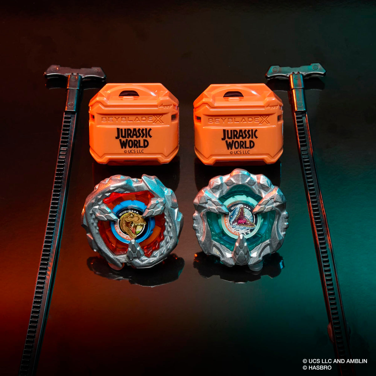 Beyblade X Jurassic World T. Rex vs Mosasaurus Battling Tops Set - 2 Tops, 2 Launchers