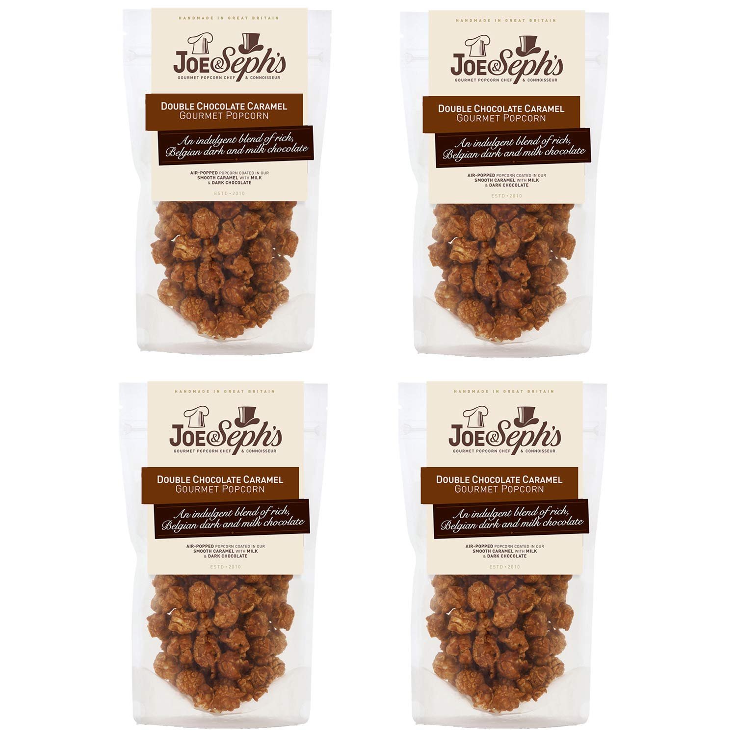 Joe & Seph's Double Chocolate Popcorn (4x80g) - Gourmet Air-Popped Chocolate Snack