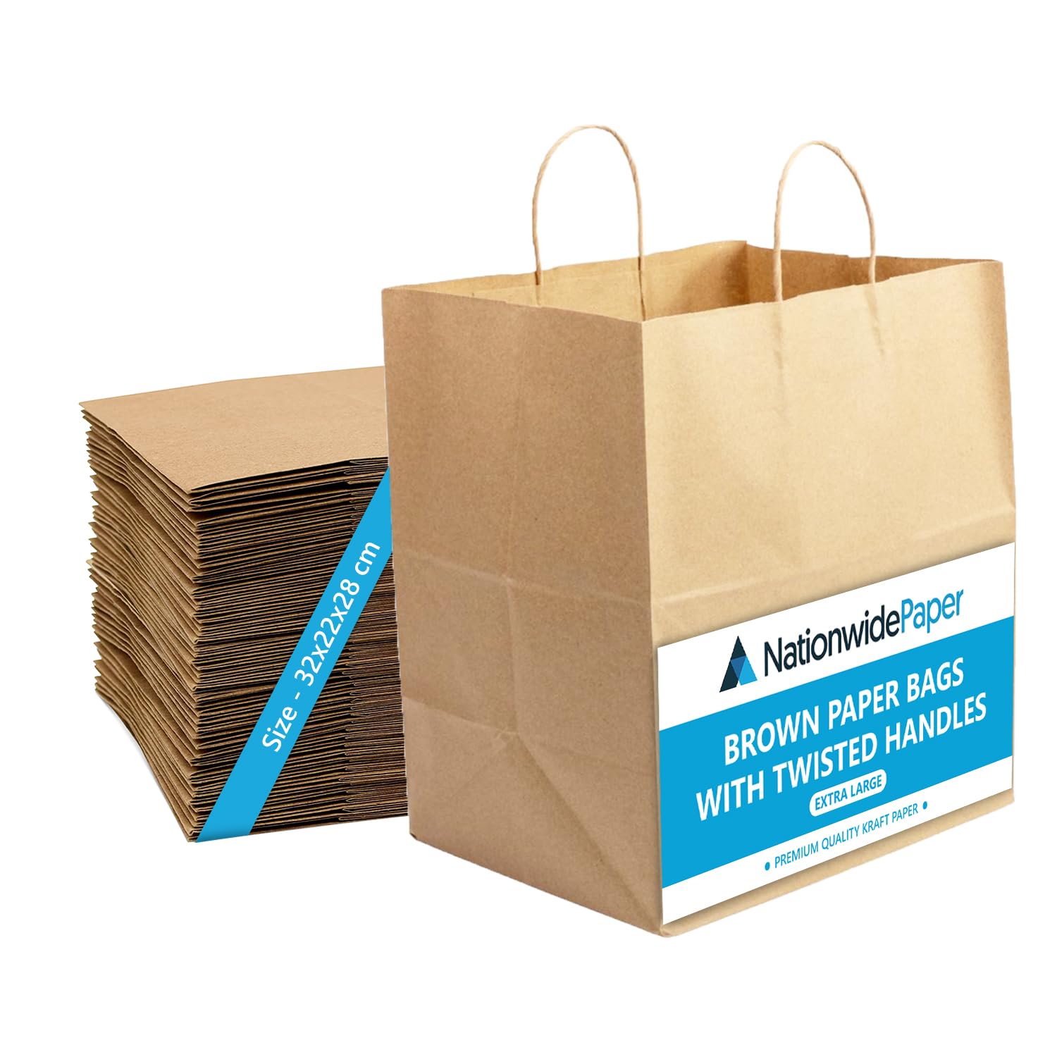 Nationwide Paper Extra Large Plus Brown Paper Bags with Handles - 20 Count | Food Safe Kraft