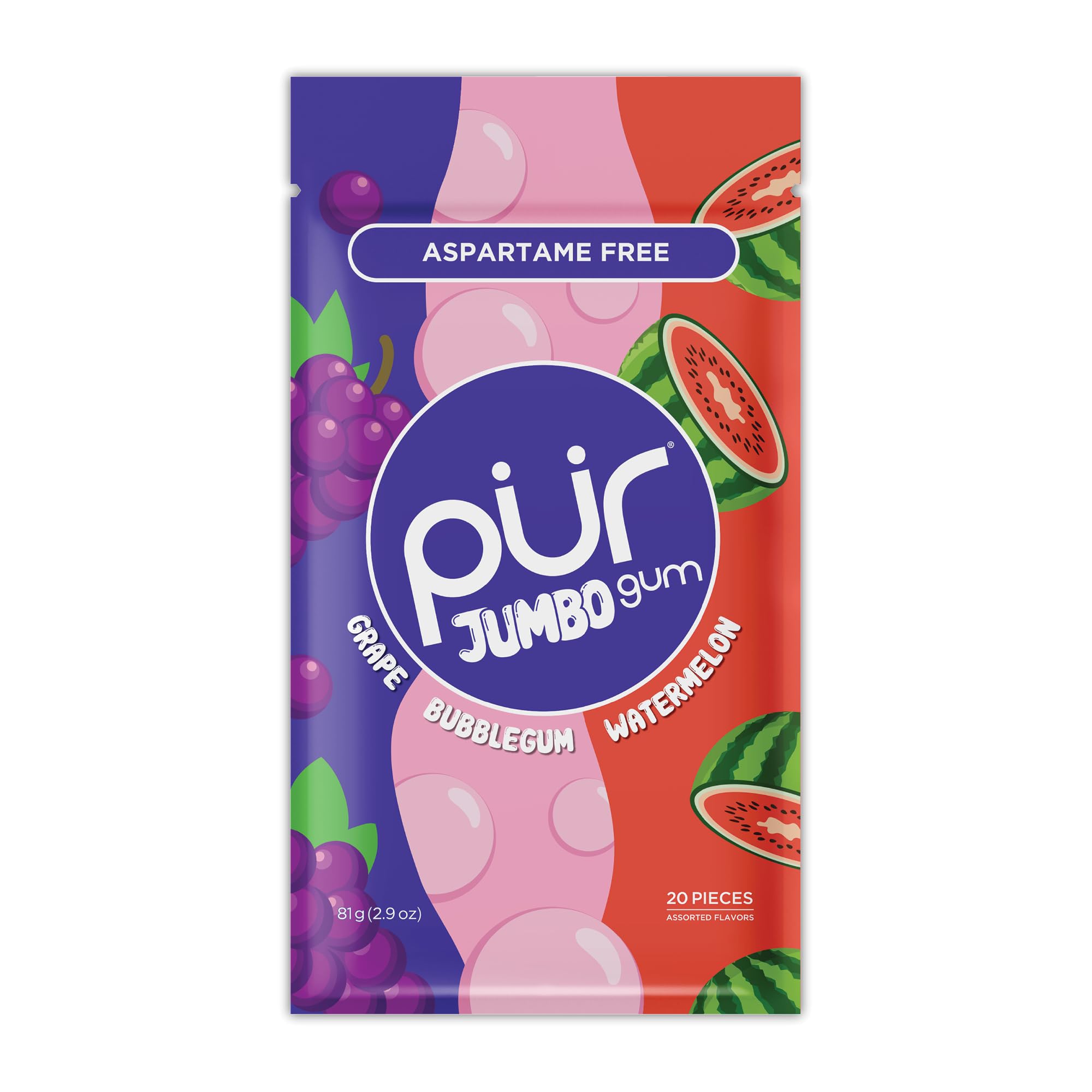 PUR Jumbo Gum - Chewing Gum (81g, Resealable Bag)