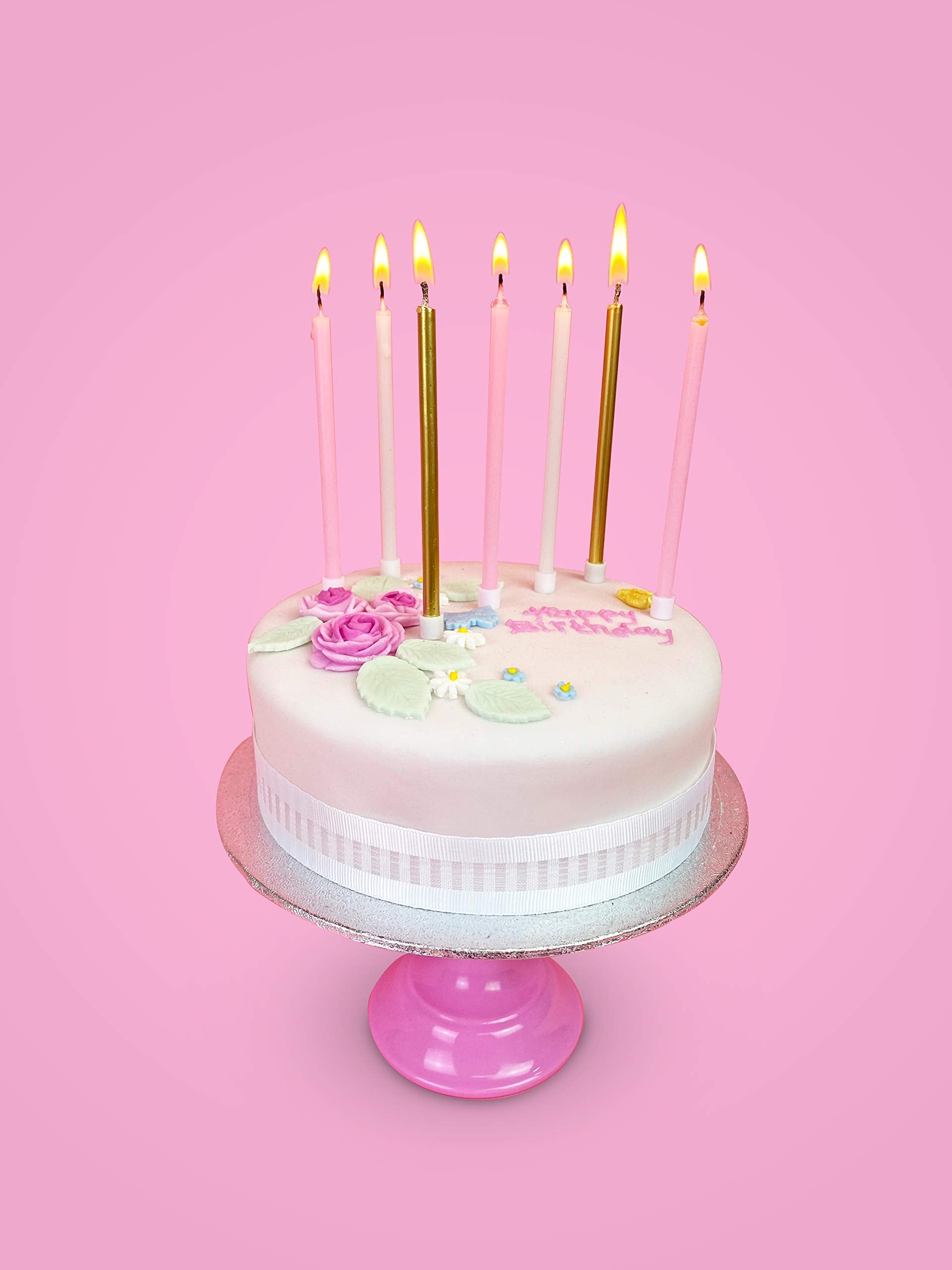 Talking Tables 16 x Tall Birthday Candles with Holders - Pink, Gold & White | 10cm Size 4