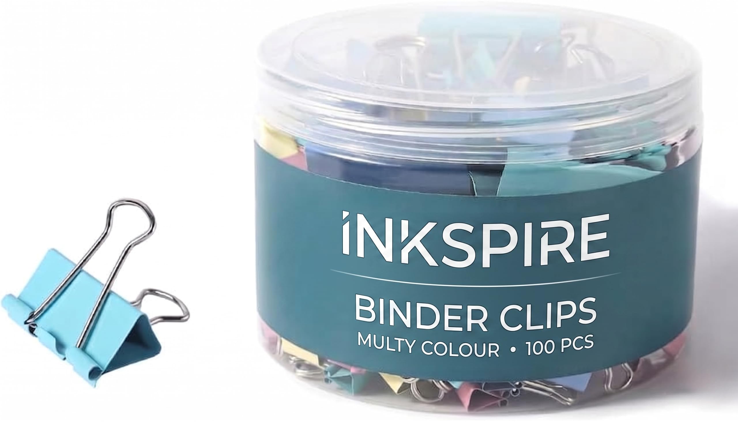 Inkspire Binder Clips - 100 Pcs Assorted Sizes (15-51mm) | Strong Tempered Steel | Foldable Handles