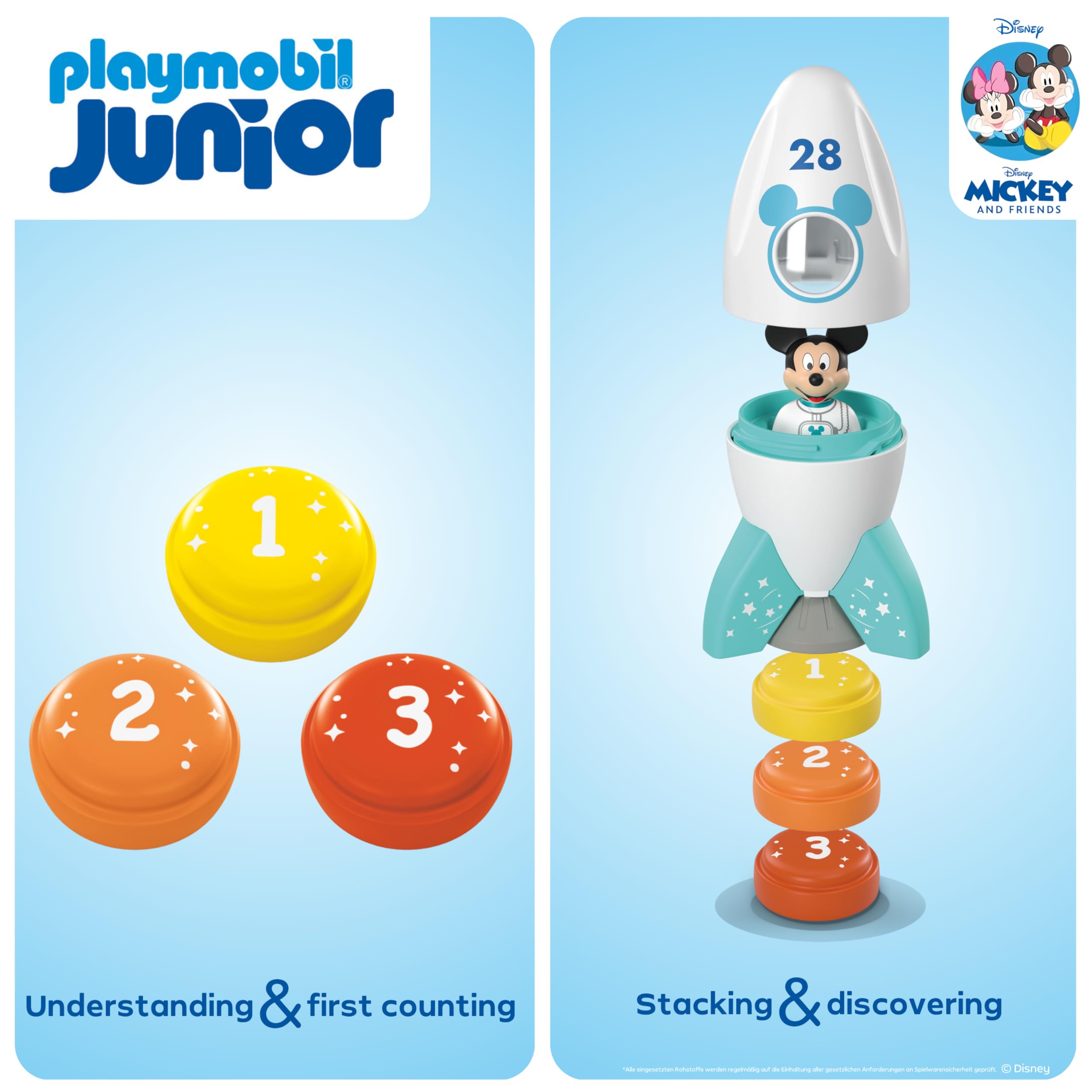 Playmobil JUNIOR Disney Mickey Mouse Rocket & Space Adventure Playset - Educational Stacking Toy for Toddlers