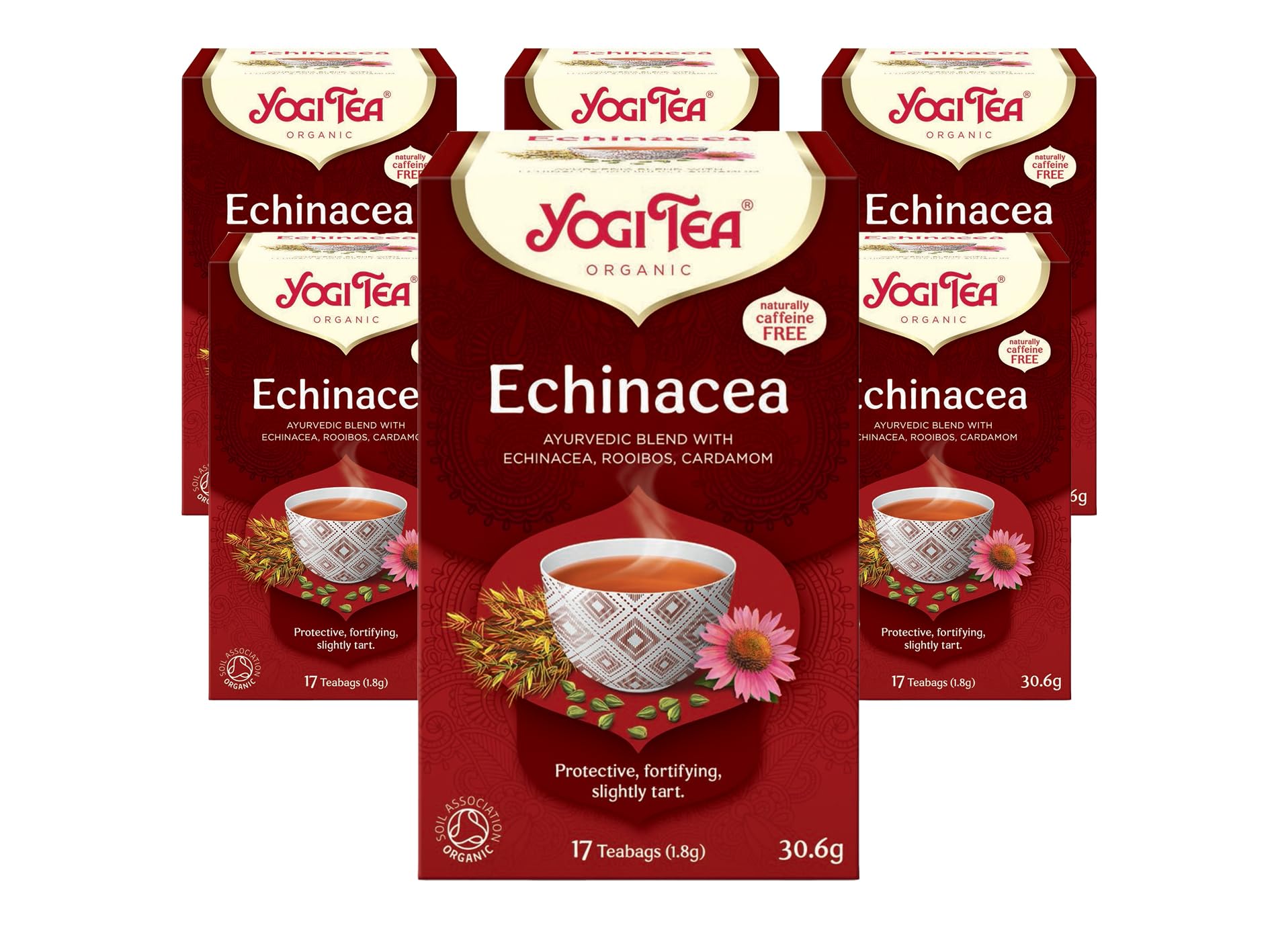 YOGI TEA - Echinacea Organic Herbal Tea, Naturally Caffeine-Free, Blend of Echinacea, Rooibos & Cardamom, 6 x 17 Tea Bags (102 Total)