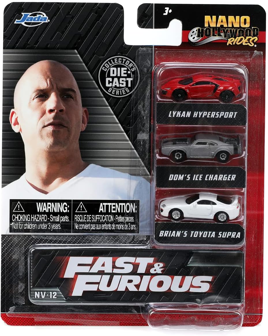 Jada Toys Nano Hollywood Rides Fast & Furious Wave 4 - Lykan Hypersport, Dodge Ice Charger, Toyota Supra White Die-Cast Vehicles (253201004)