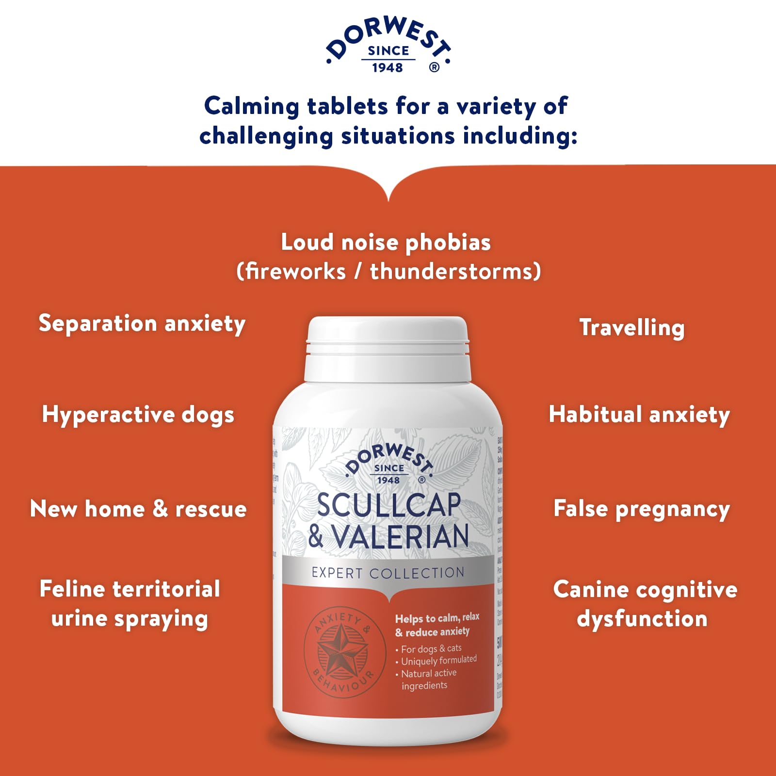 DORWEST HERBS Scullcap & Valerian Calming Tablets for Dogs and Cats - 500 Count, Natural Stress Relief 3