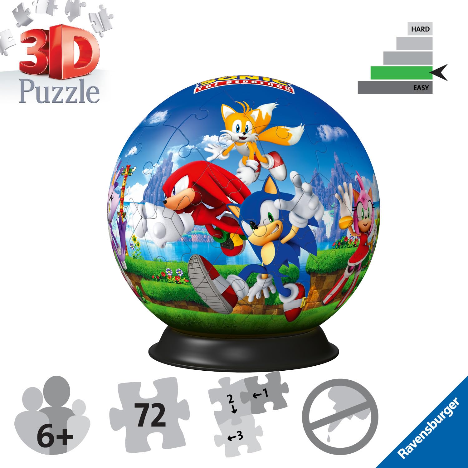 Ravensburger Sonic The Hedgehog 3D Puzzle - 72 Piece Plastic Puzzle Ball for Kids 3