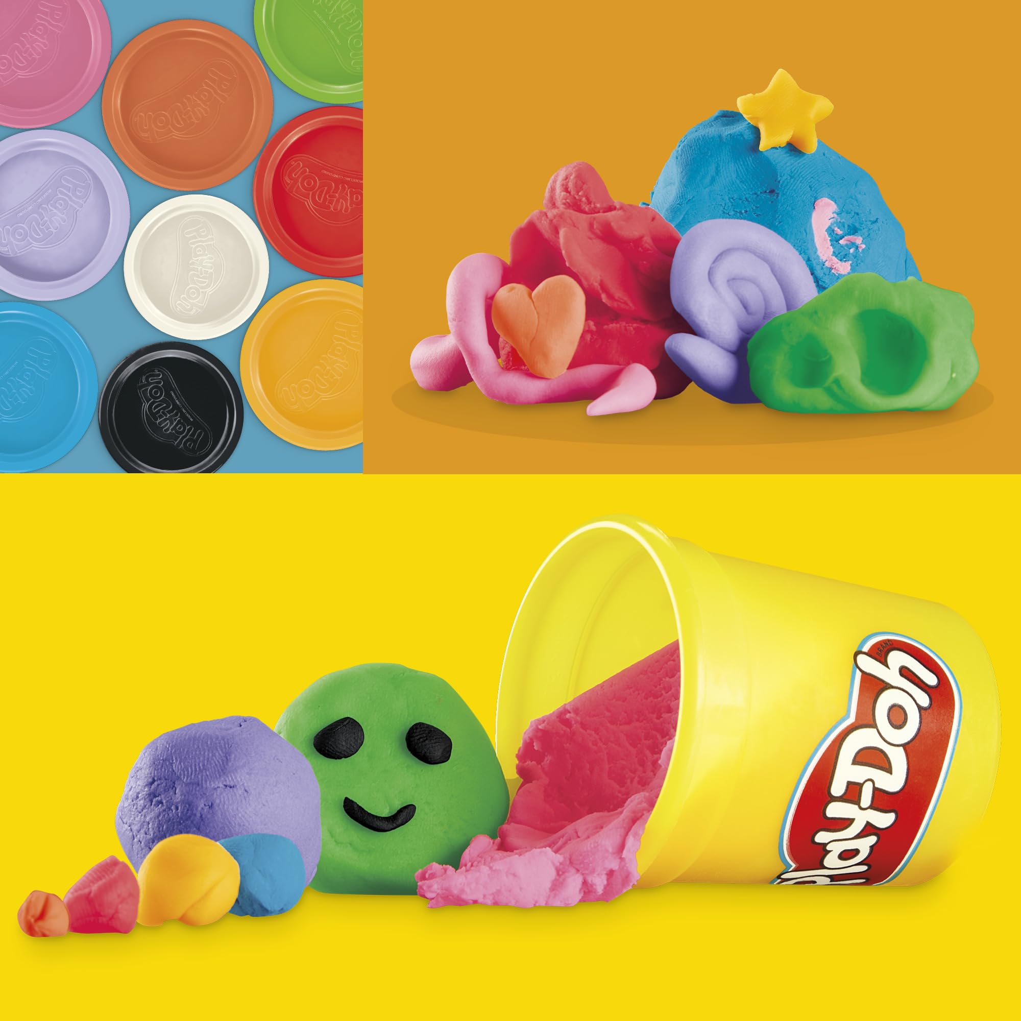 Play-Doh Lieblingsfarben 9er-Set mit 7 großen und 2 kleinen Dosen – Rot, Orange, Gelb, Grün, Blau, Lila, Pink, Schwarz, Weiß 8