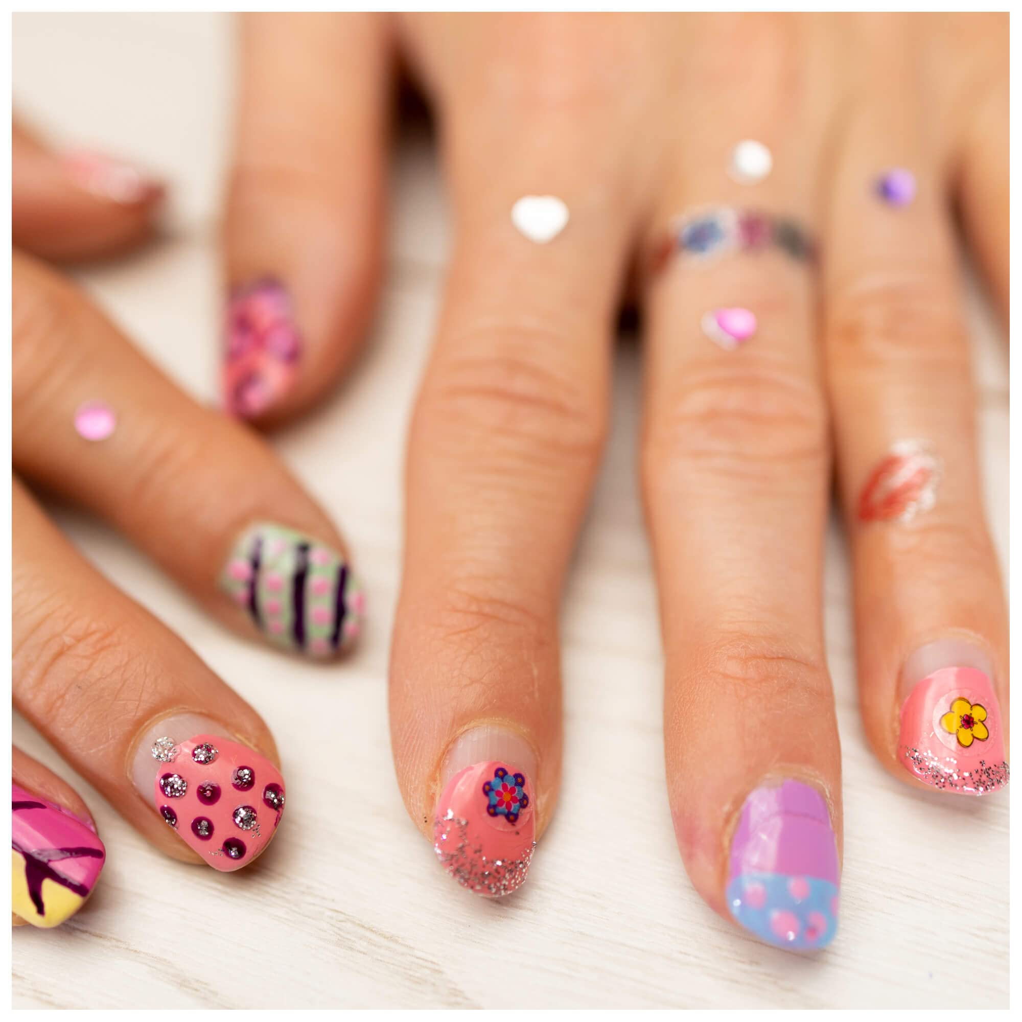 Galt Toys Nail Designer Kit for Kids, 7+ Years, 7 Colors & 2 Nail Pens with Stickers, Gems, and Glitter Varnish 10