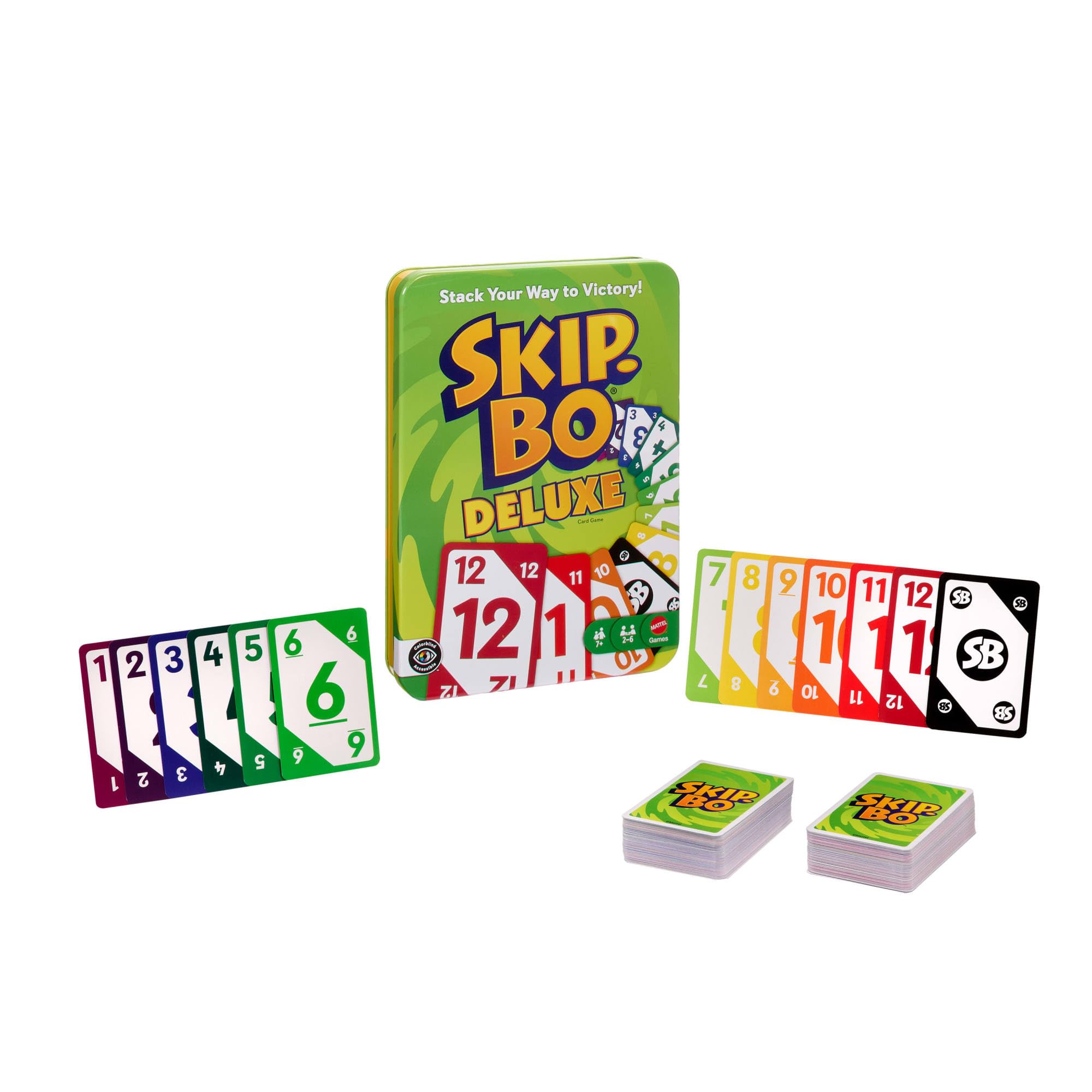 Juegos Mattel Skip-Bo Deluxe Card Game Tin - Ages 7+, 2-6 Players