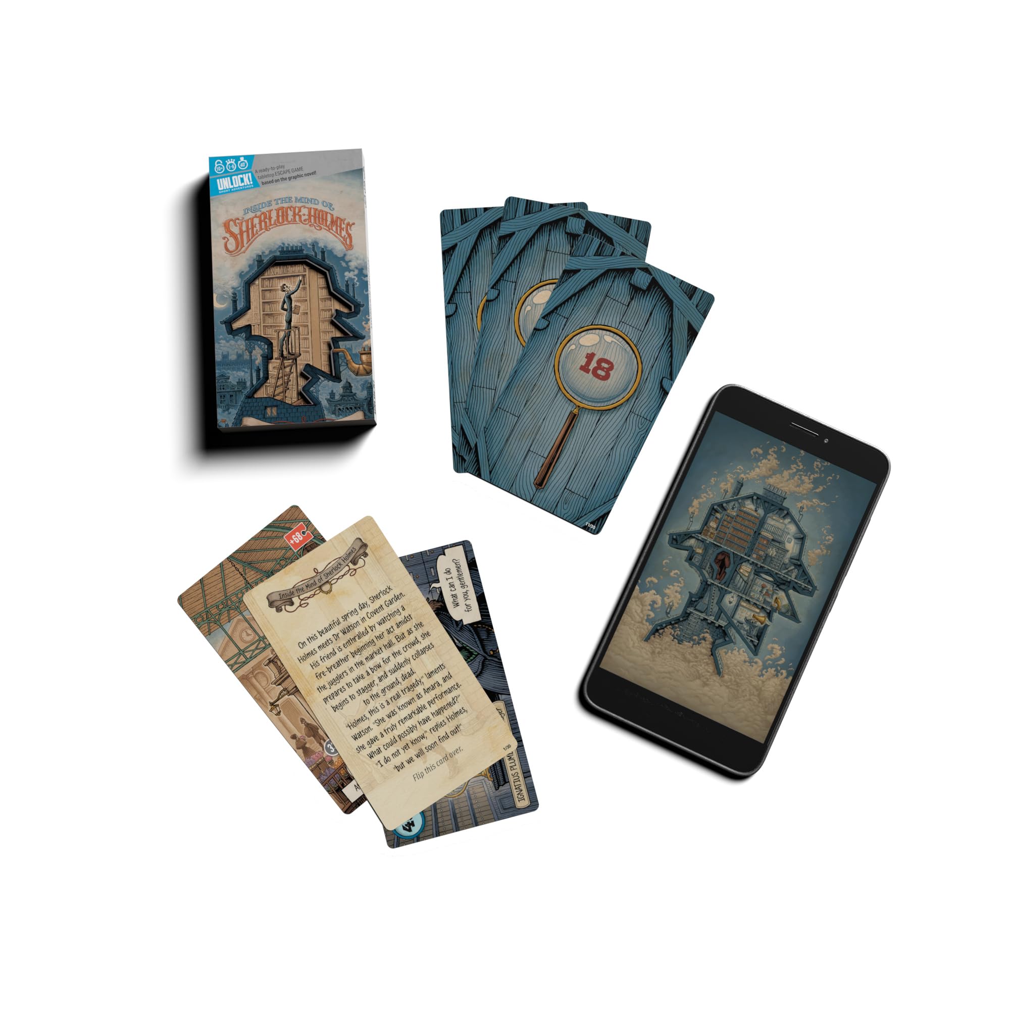 Asmodee Unlock: Short Adventures 10 - In the Head of Sherlock Holmes, Escape Room Card Game 6