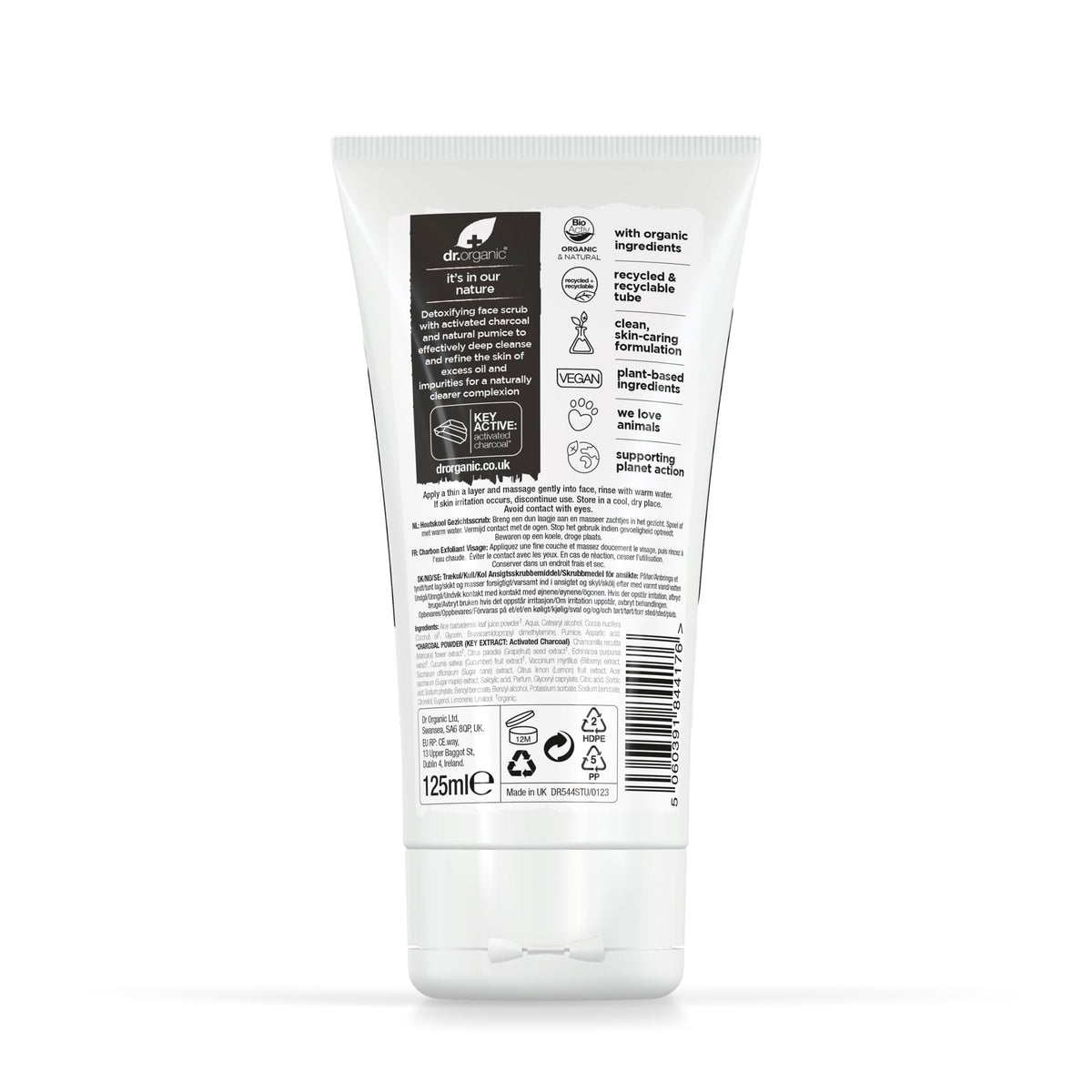 Dr. Organic Charcoal Face Scrub - Deep Cleansing for Oily & Acne-Prone Skin | 125ml