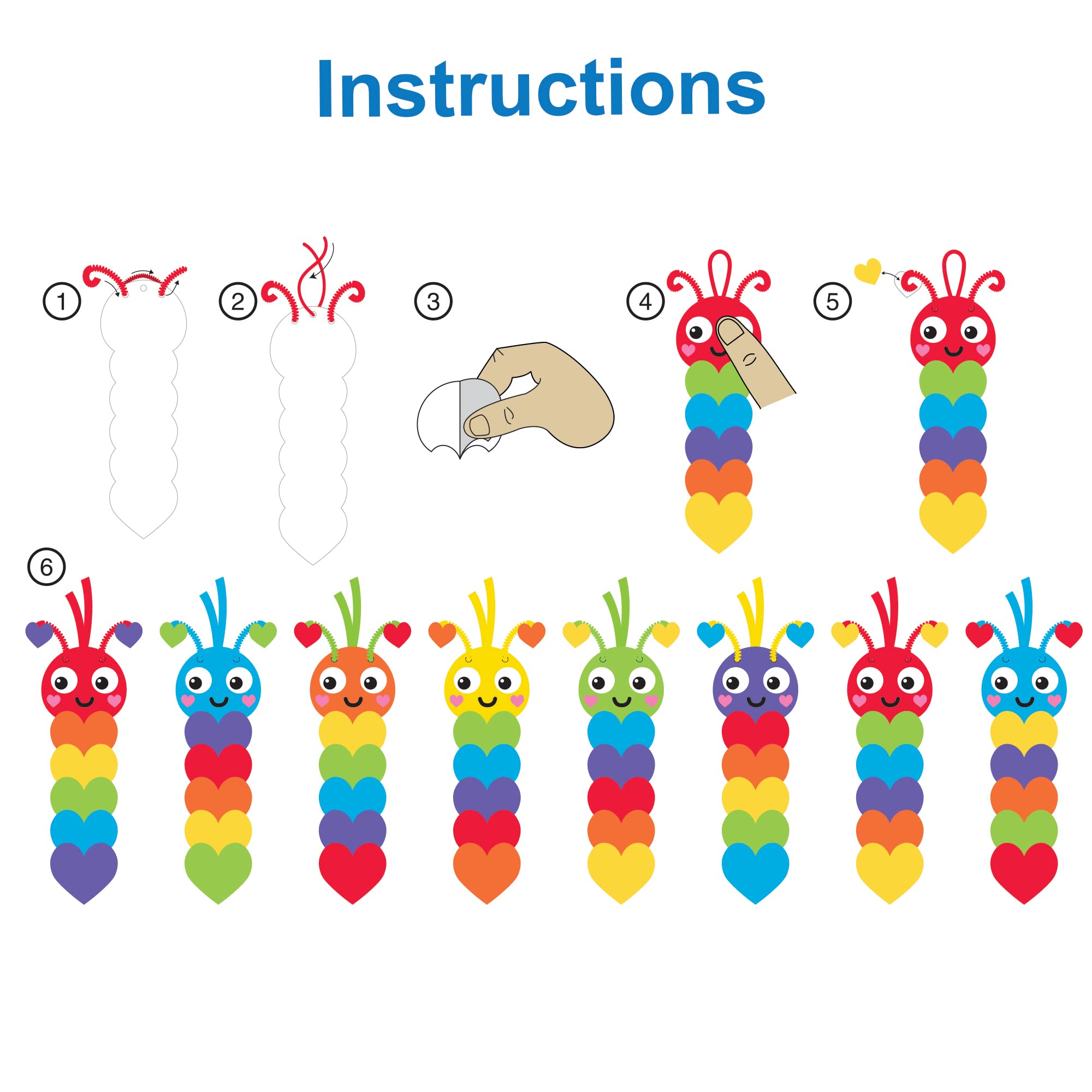 Baker Ross FX455 Caterpillar Rainbow Love Heart Bookmark Craft Kit - Pack of8 4