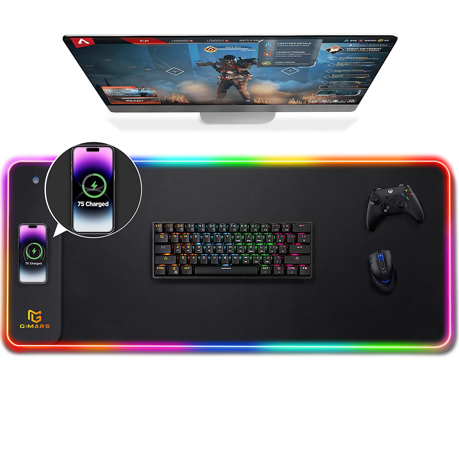 Gimars RGB Gaming Mouse Pad with 15W Wireless Charging, XL 800x300mm Micro Woven Fabric Mat