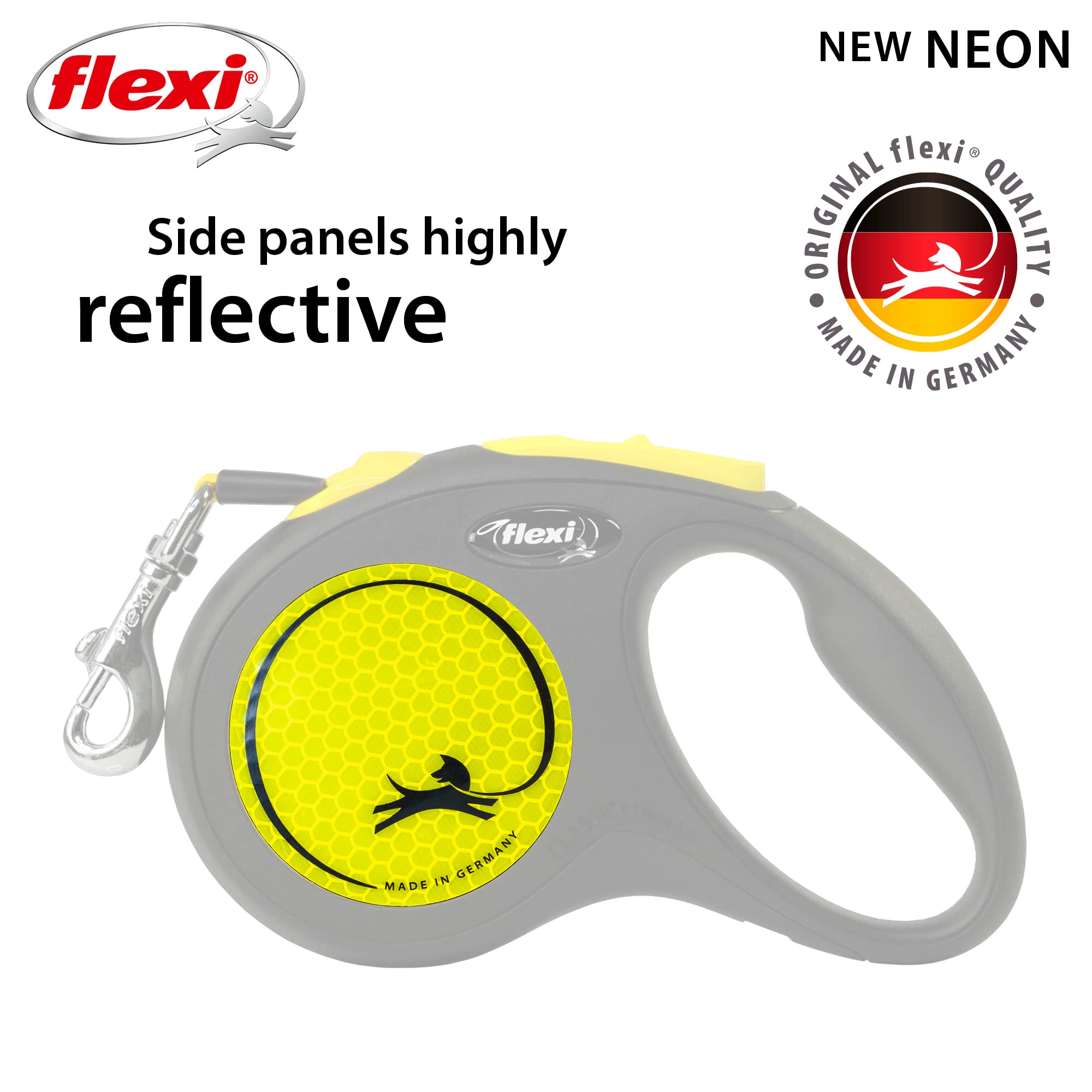 flexi New Neon S Retractable Lead - 5m Tape, High Visibility | Ergonomic Grip 3