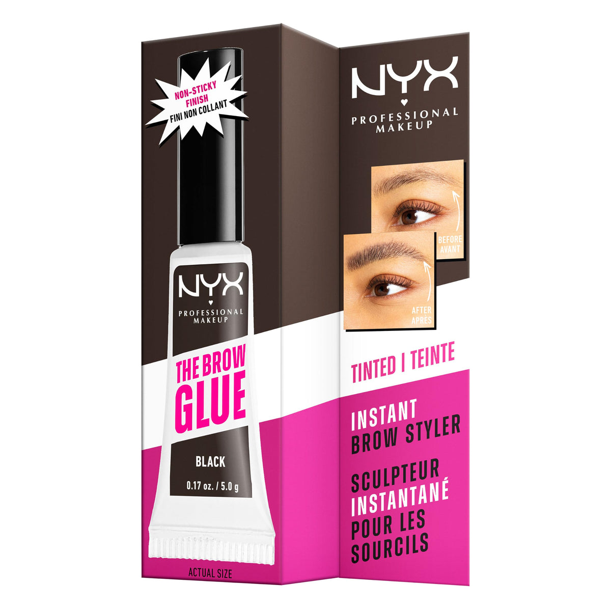 NYX PROFESSIONAL MAKEUP The Brow Glue Tinted Eyebrow Gel - 24 Hour Extreme Hold, Non-Sticky, Black