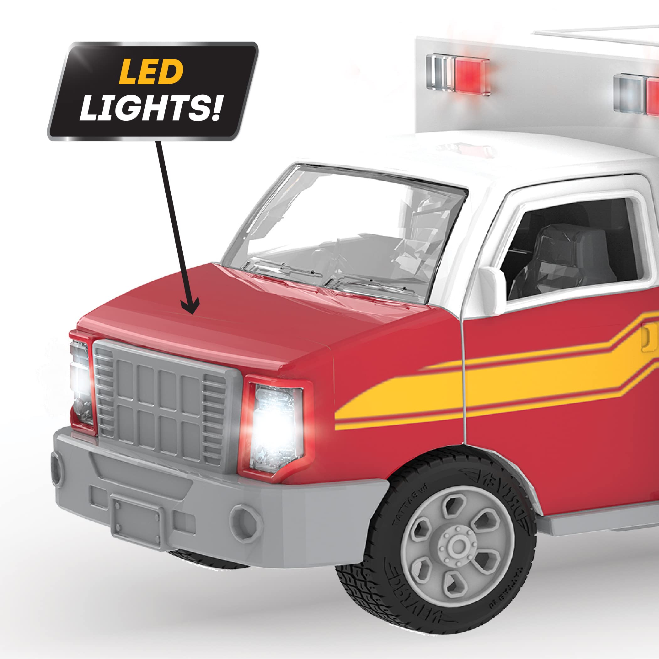 Driven by Battat Micro Ambulance - Toy Rescue Vehicle with Lights, Sounds & Movable Parts for Kids 3+