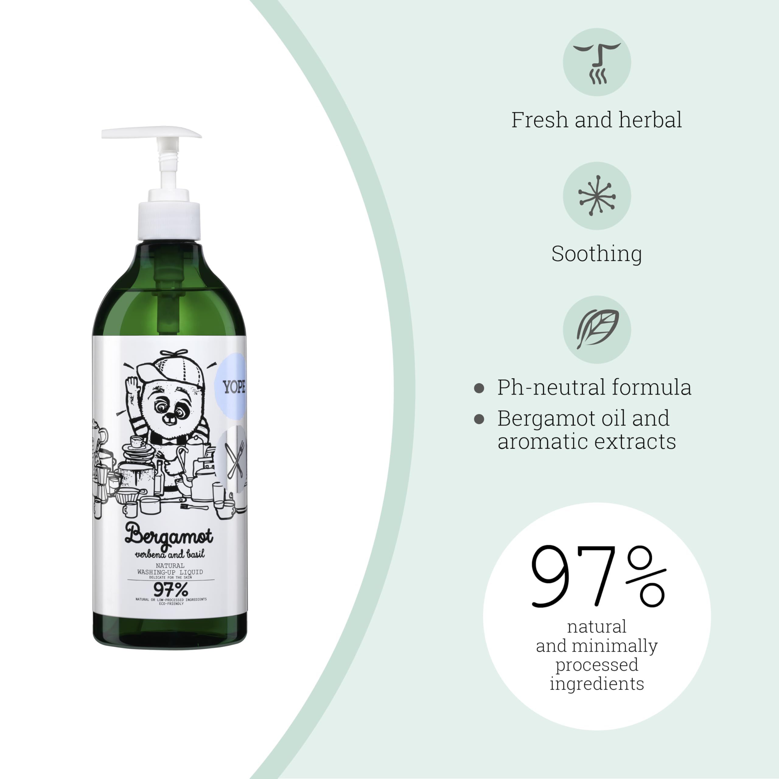 Yope - Natural Washing-Up Liquid | Bergamot & Basil | 750 ml