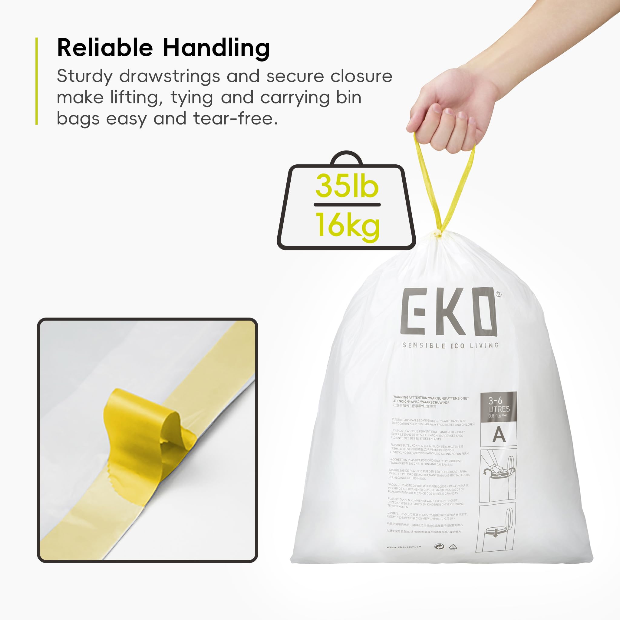 EKO - Extra Strong Heavy Duty Bin Liners 3-6L - White Trash Bags 6