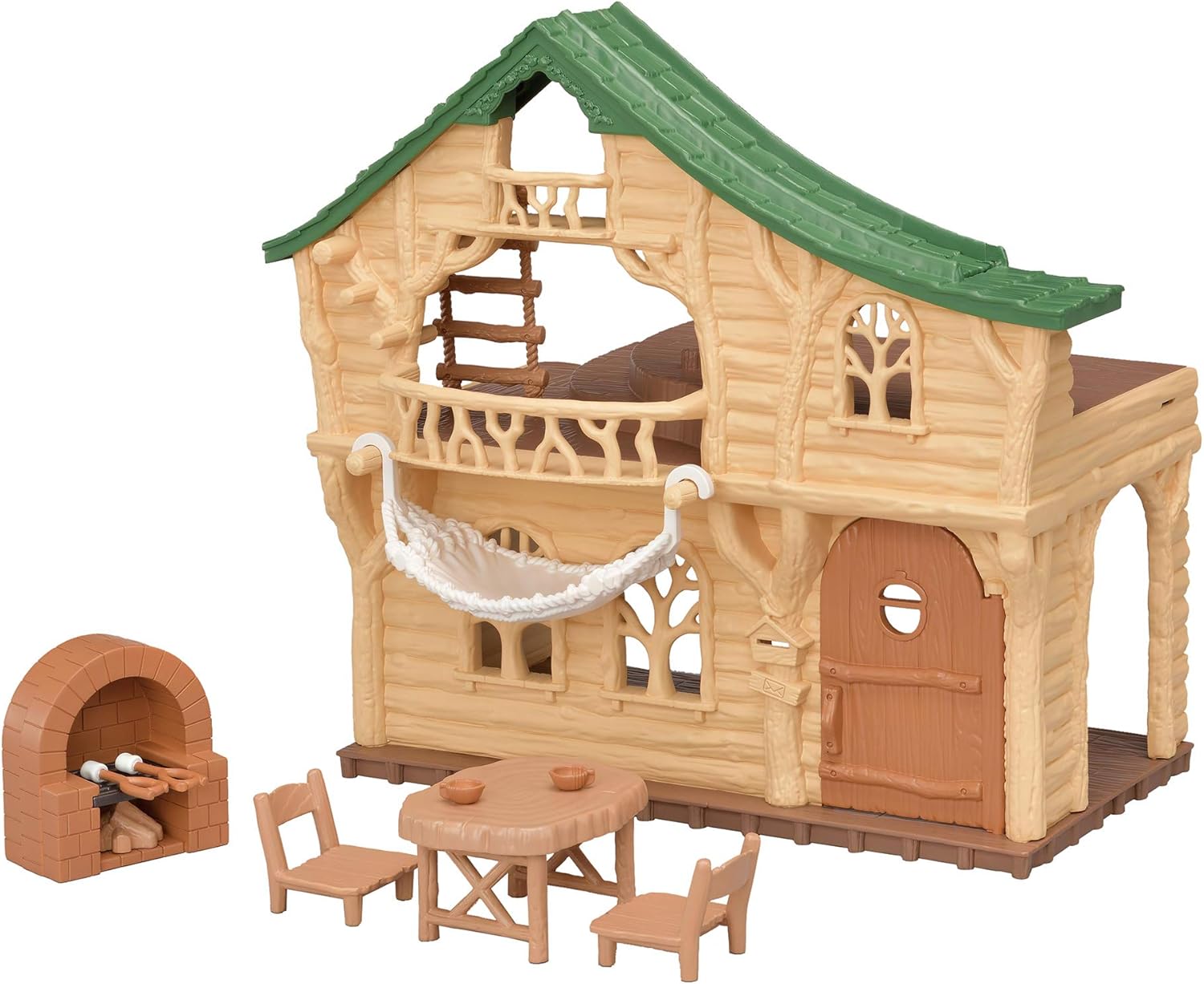 Sylvanian Families Lakeside Lodge Log Cabin - Playset with Furniture & Secret Slide