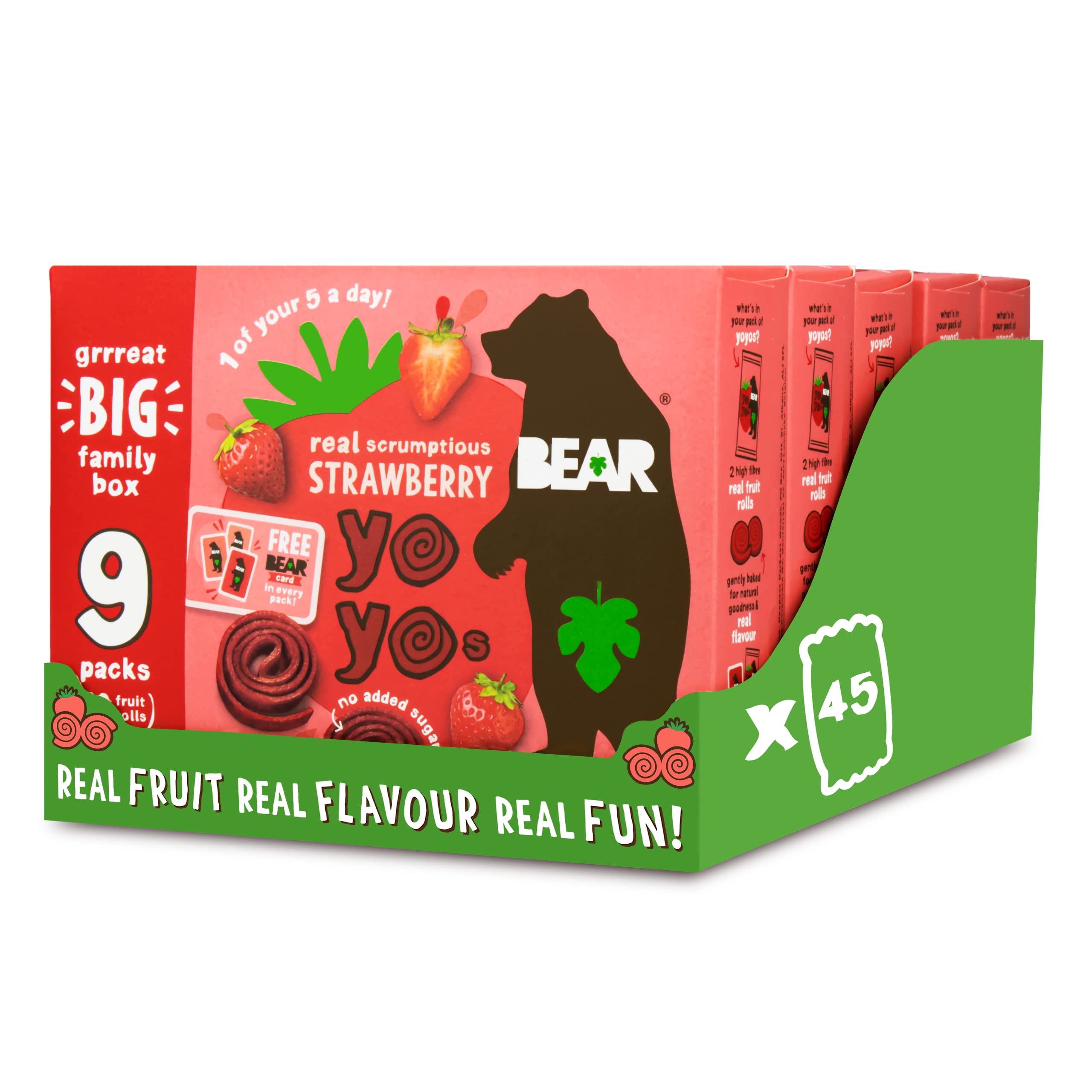 BEAR Strawberry Yoyos - Dried Fruit Rolls - No Added Sugar - Vegan - 20g (45 Packs)