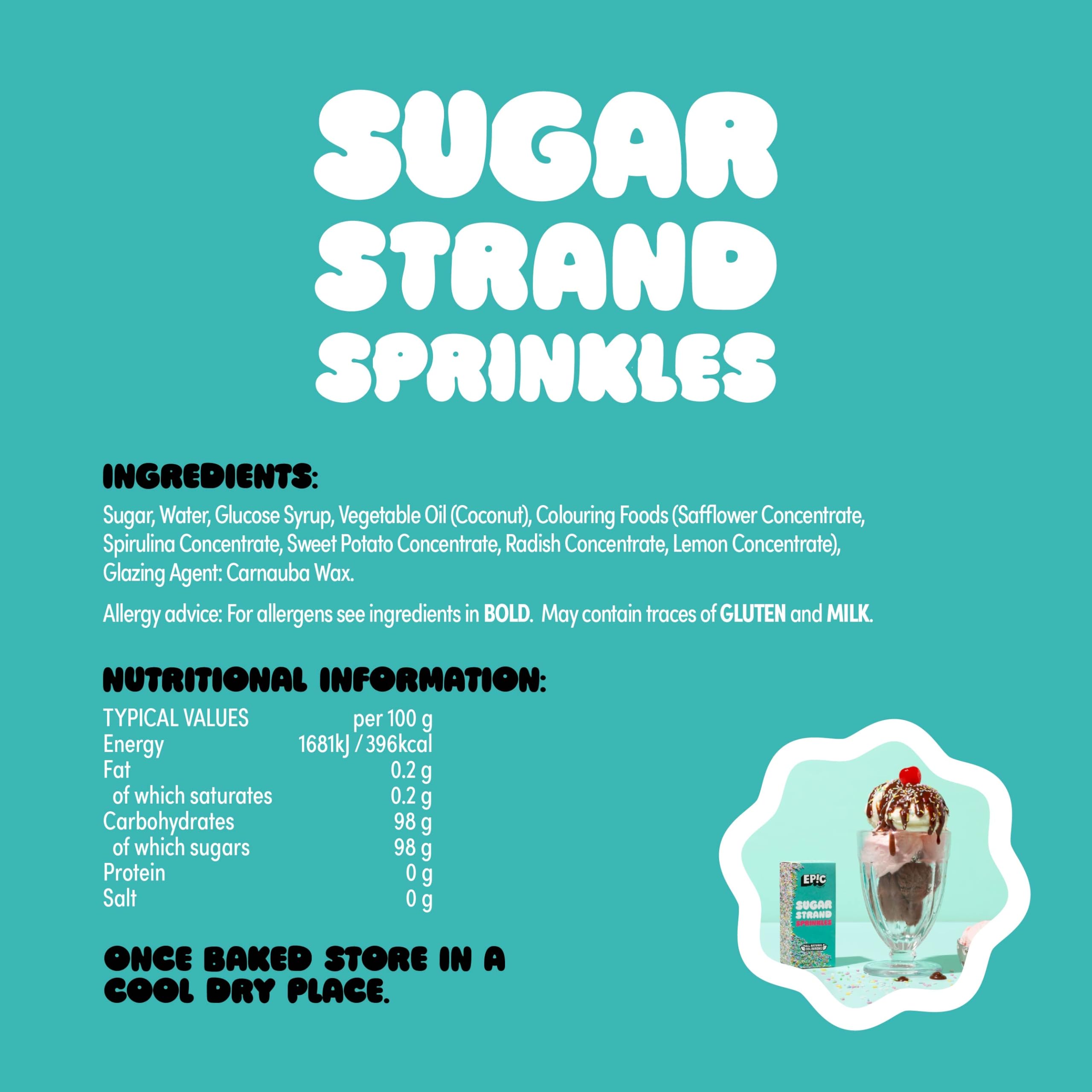 EPIC SNAX CO Sugar Strands Sprinkle Toppers - Classic Rainbow | 50g Box