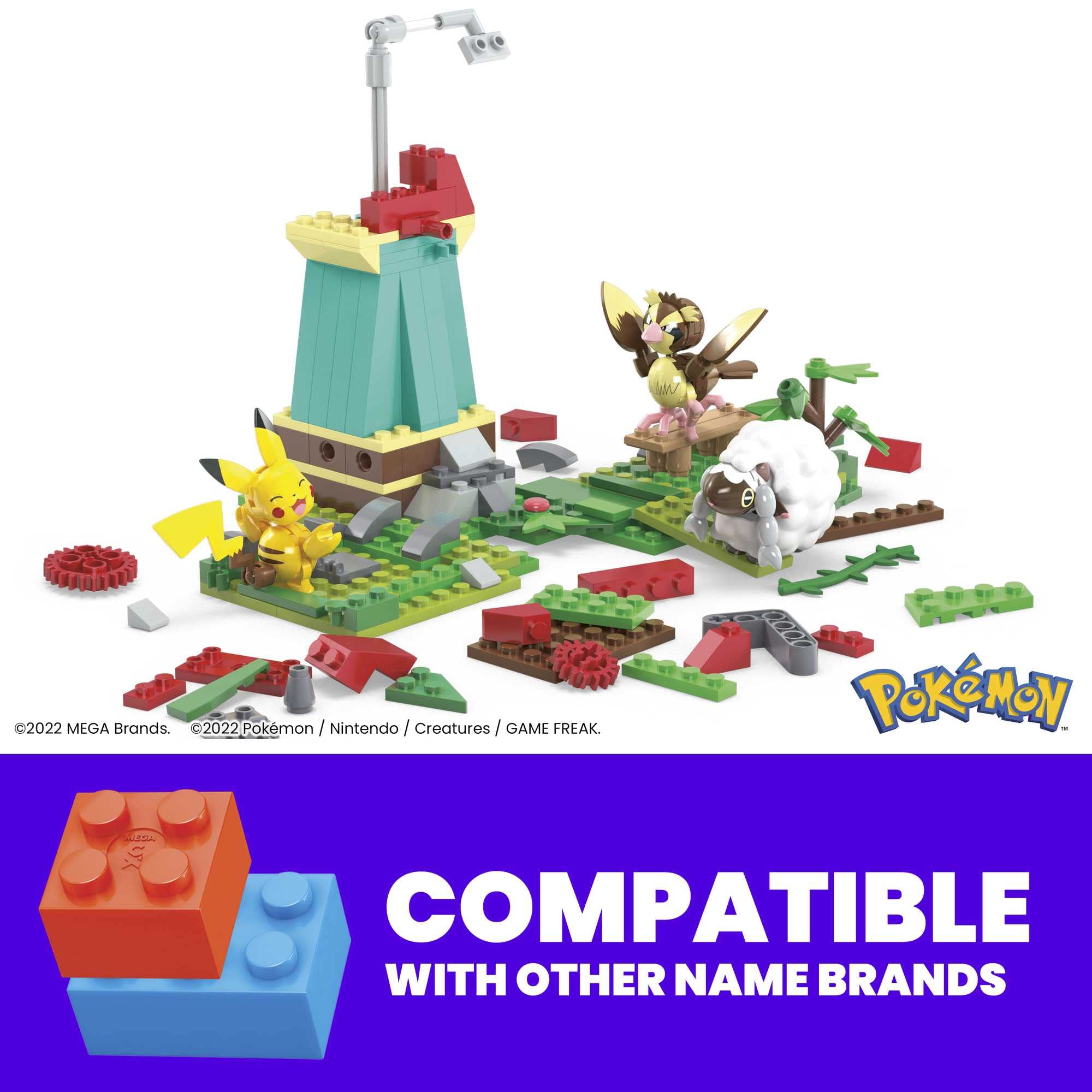 Mega Bloks Pokémon Countryside Windmill Building Set with Pikachu, Pidgey, Wooloo | 240 Pieces | Ages 7+ 5