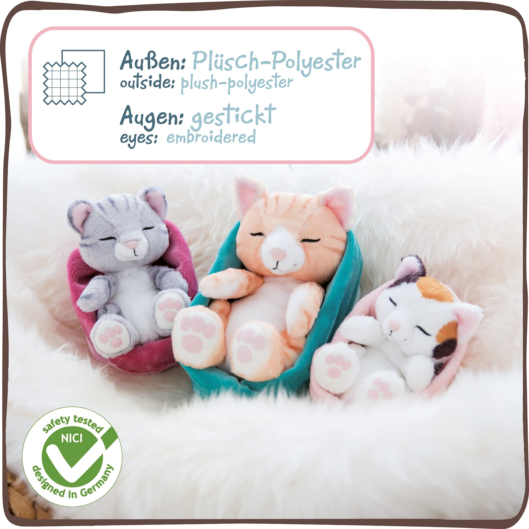 NICI Sleeping Kitties Soft Toy Cat in Pink-Purple Basket - 16 cm Plush Cuddly Animal for Babies & Kids 12