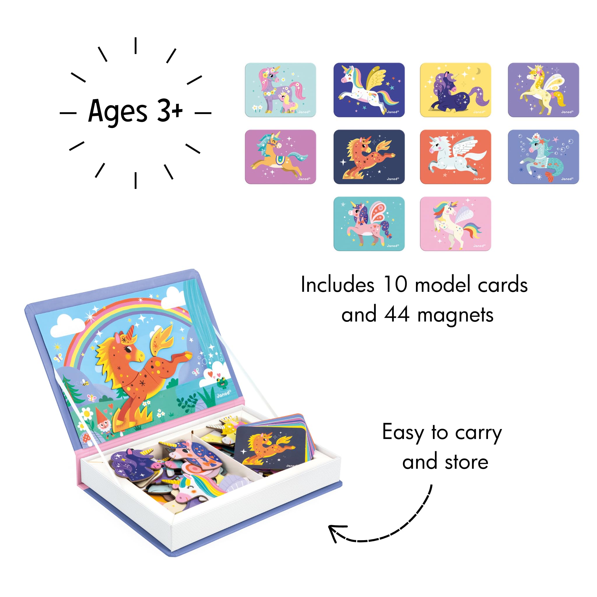 Janod Magnéti'Book Unicorns - 44-Magnet Educational Game for Ages 3+ 6