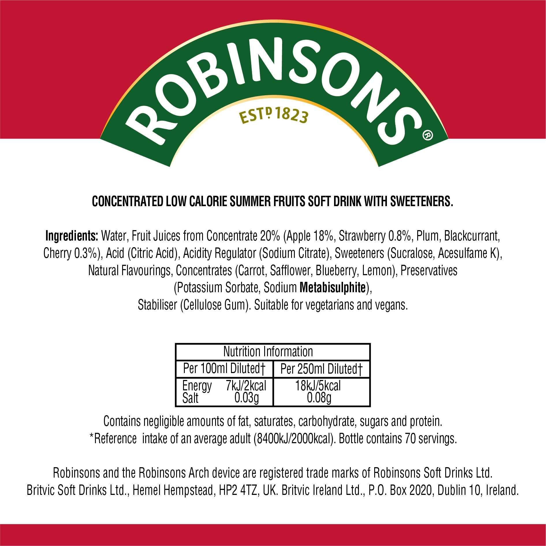 Robinsons Fruit Squash - Low Calorie - Double Strength - Summer Fruits 750ml 5