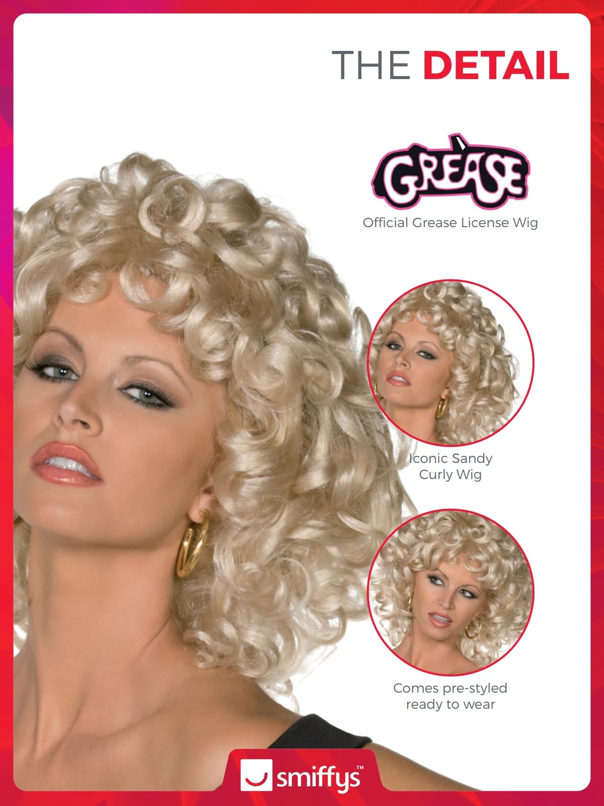Smiffys Grease Sandy Last Scene Blonde Curly Wig - Pre-Styled & Officially Licensed for Adults 6