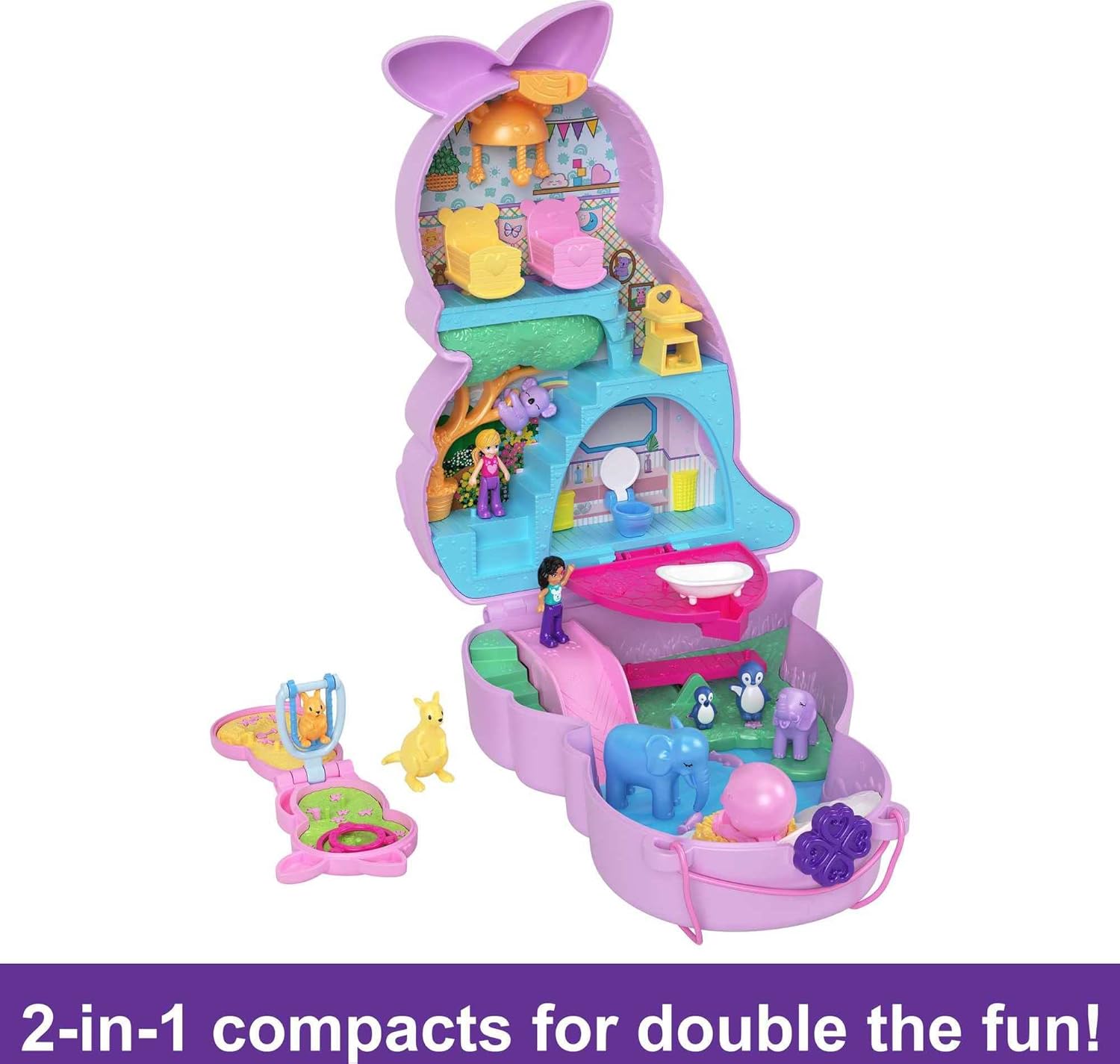 Polly Pocket Mama and Joey Kangaroo Purse 2-in-1 Compact Playset - Ages 4+ 4