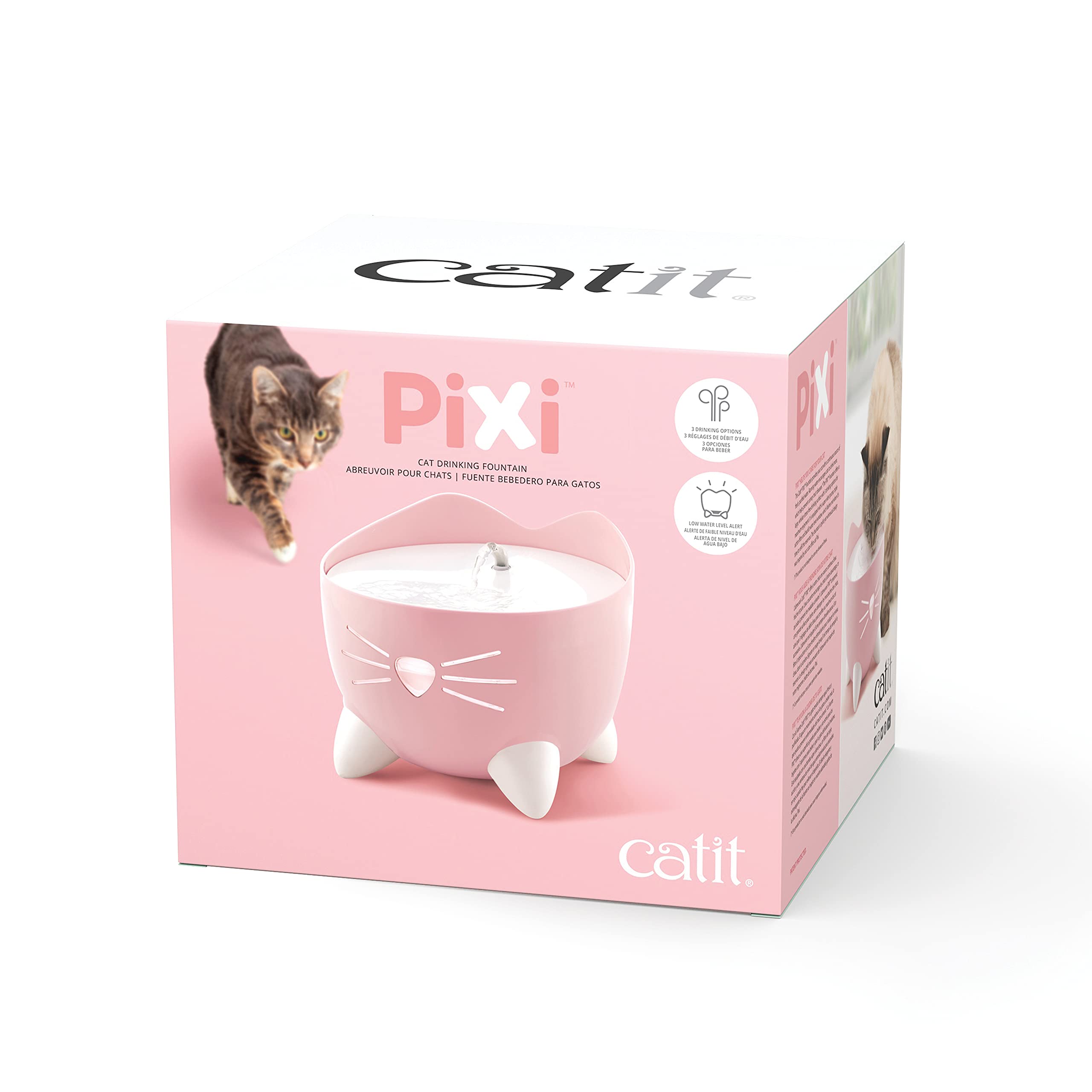 Catit PIXI Cat Drinking Fountain - 2.5 L Capacity | Triple Action Filtration | Low Water Sensor | Pink