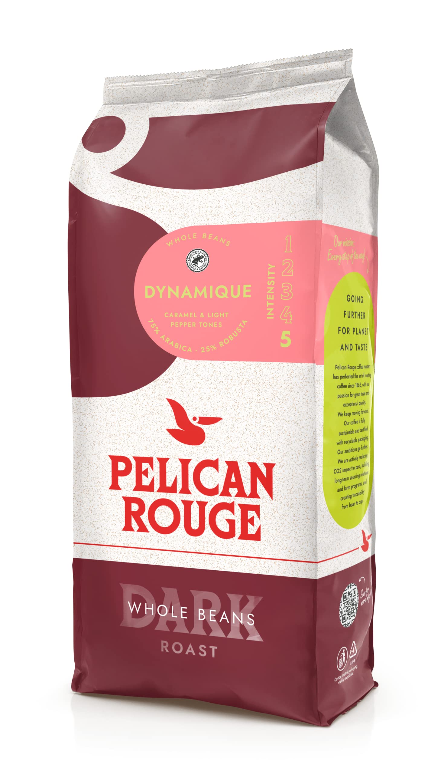 Pelican Rouge DYNAMIQUE Whole Dark Roasted Coffee Beans | 75% Arabica | Rainforest Alliance Certified