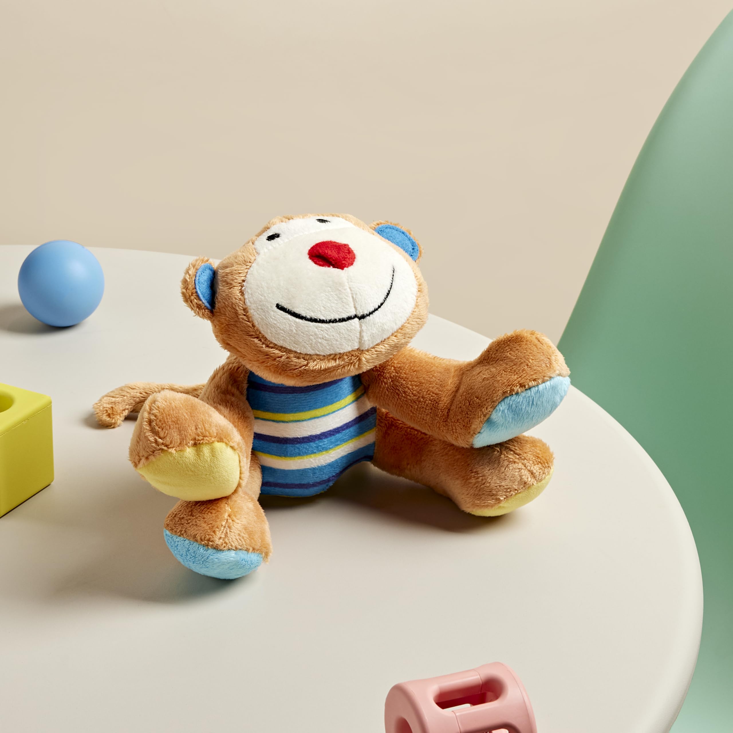 Rosewood Marvin Monkey Dog Toy - Mini Size Comfort Plush | Squeaker Inside | Brown/Tan/Blue
