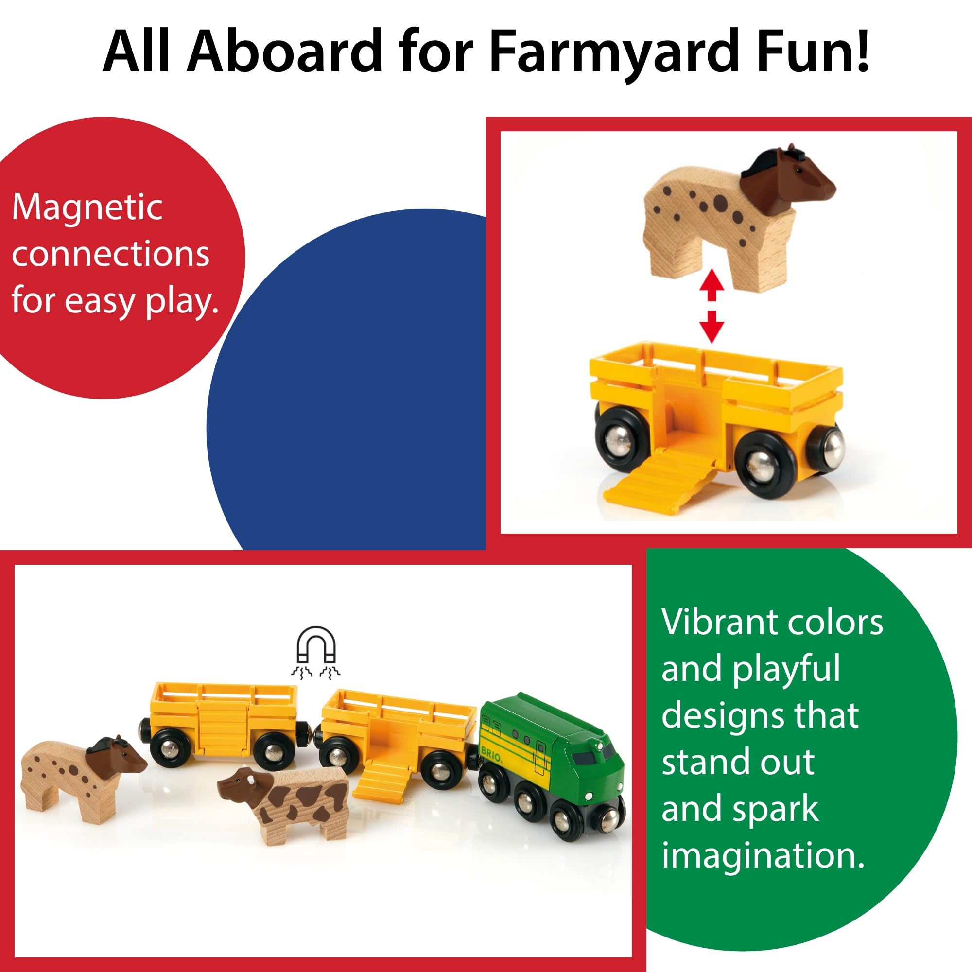 BRIO World Farm Engine Train Toy - Wooden Railway Add-On with Cattle Wagons and Animals 10