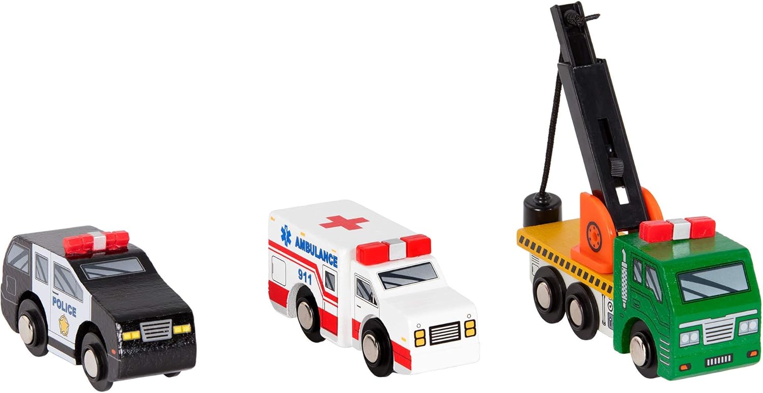 Battat Wooden Vehicles Set - 6pc Rescue & Construction Toy Playset for Kids 3+ 3