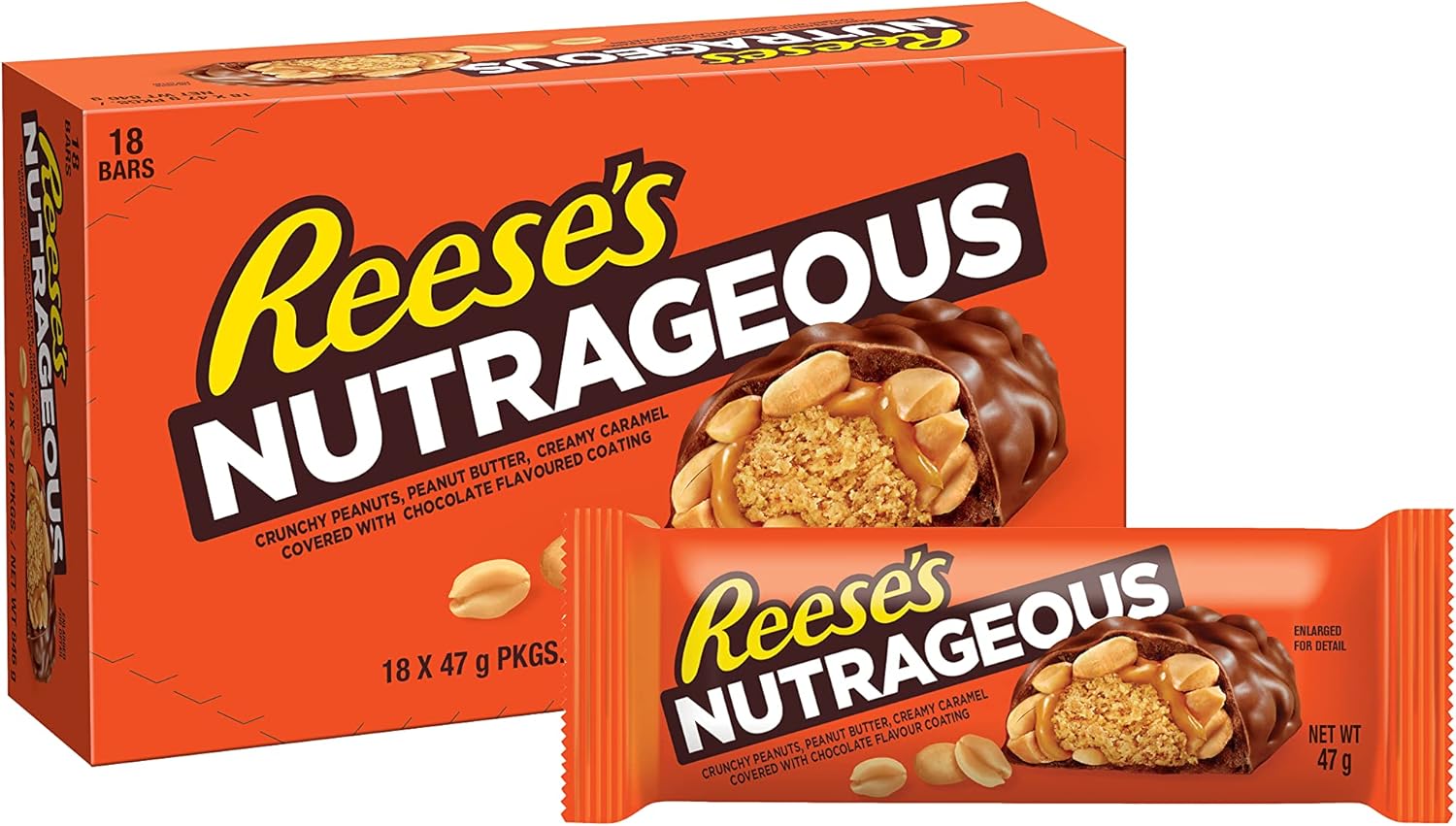 Reese's Nutrageous Peanut Butter Bar – Pack of 18 (47g Each)