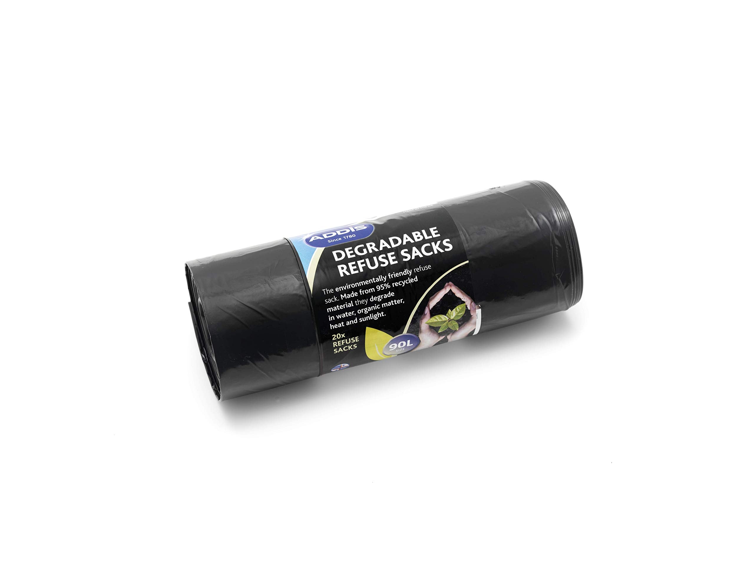 Addis 504870 Black Plastic Refuse Sacks - 90L Capacity, 20 Bags Per Roll