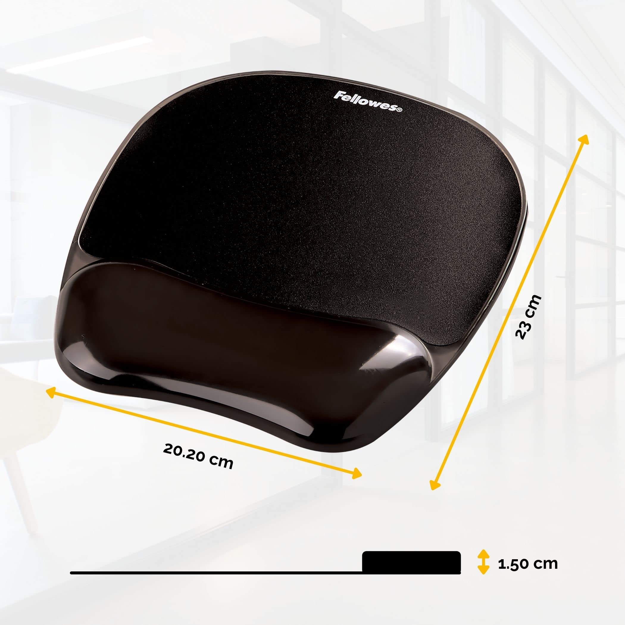 Fellowes Crystals Gel Mouse Mat Wrist Support - Ergonomic Comfort | Stain Resistant | Black 7